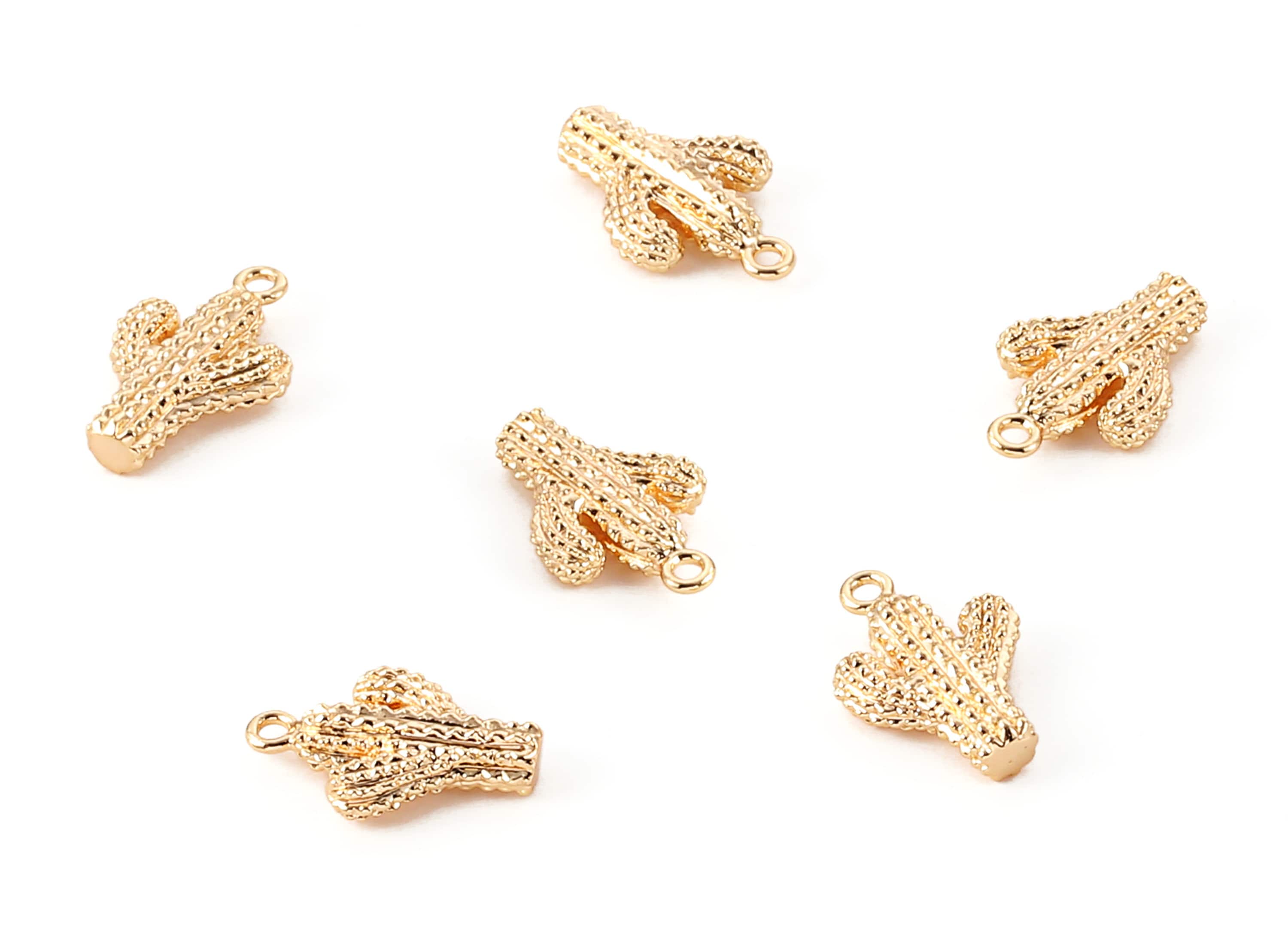 Brass Cactus Earring Charms - Brass Cactus Earring Pendant - 18K Real Gold Plated Brass - Jewelry Supplies - 15.52x10.37x3.45mm - RGP1191 - DOMEDBAZAAR