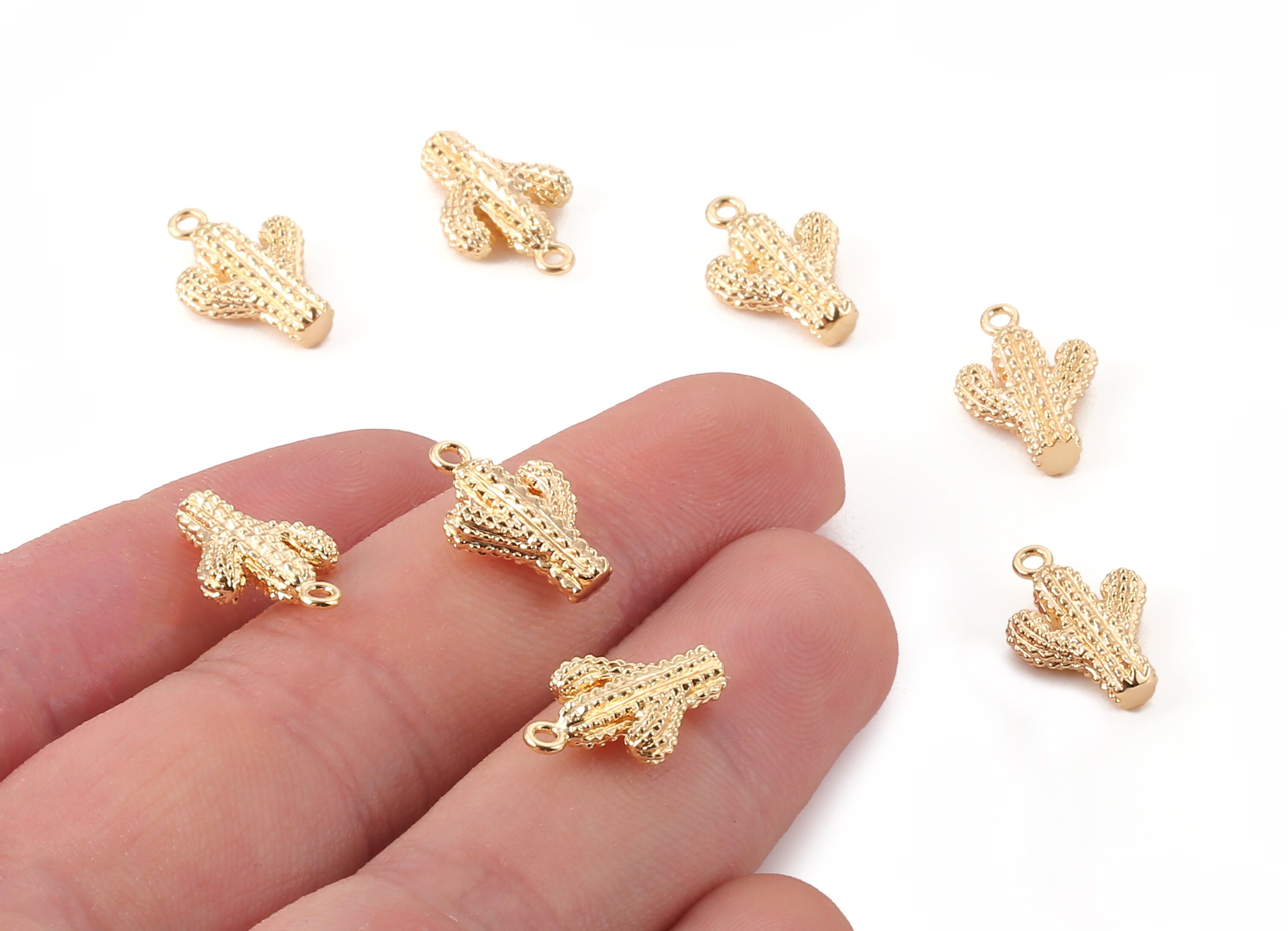 Brass Cactus Earring Charms - Brass Cactus Earring Pendant - 18K Real Gold Plated Brass - Jewelry Supplies - 15.52x10.37x3.45mm - RGP1191 - DOMEDBAZAAR