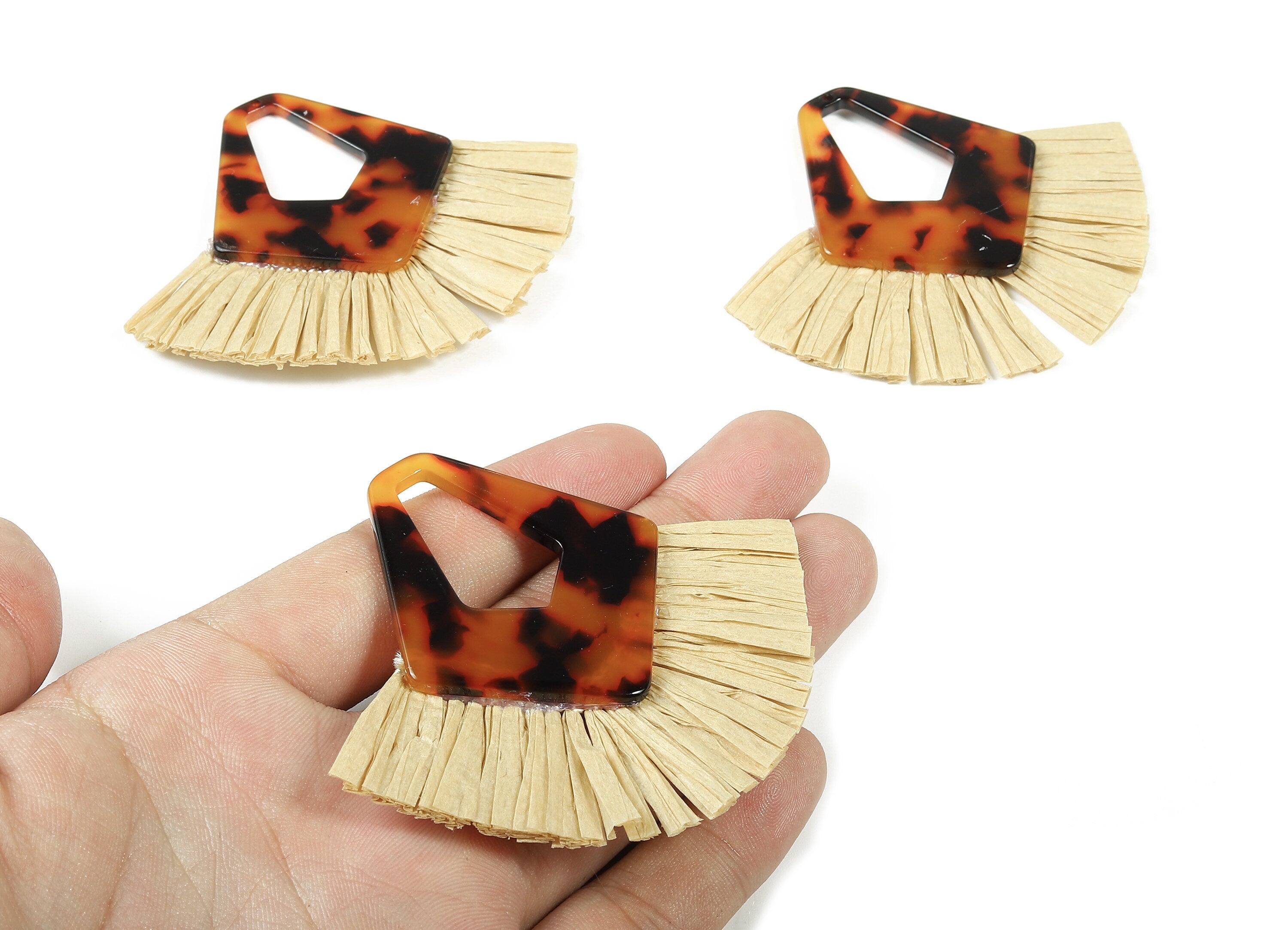 Acetate Diamond Raffia Tassels Charms - Earrings with Fan Tassels - Single Layer Raffia - Color Code: A04 - 80.01x65.98x4.32mm - AC1766 - DOMEDBAZAAR