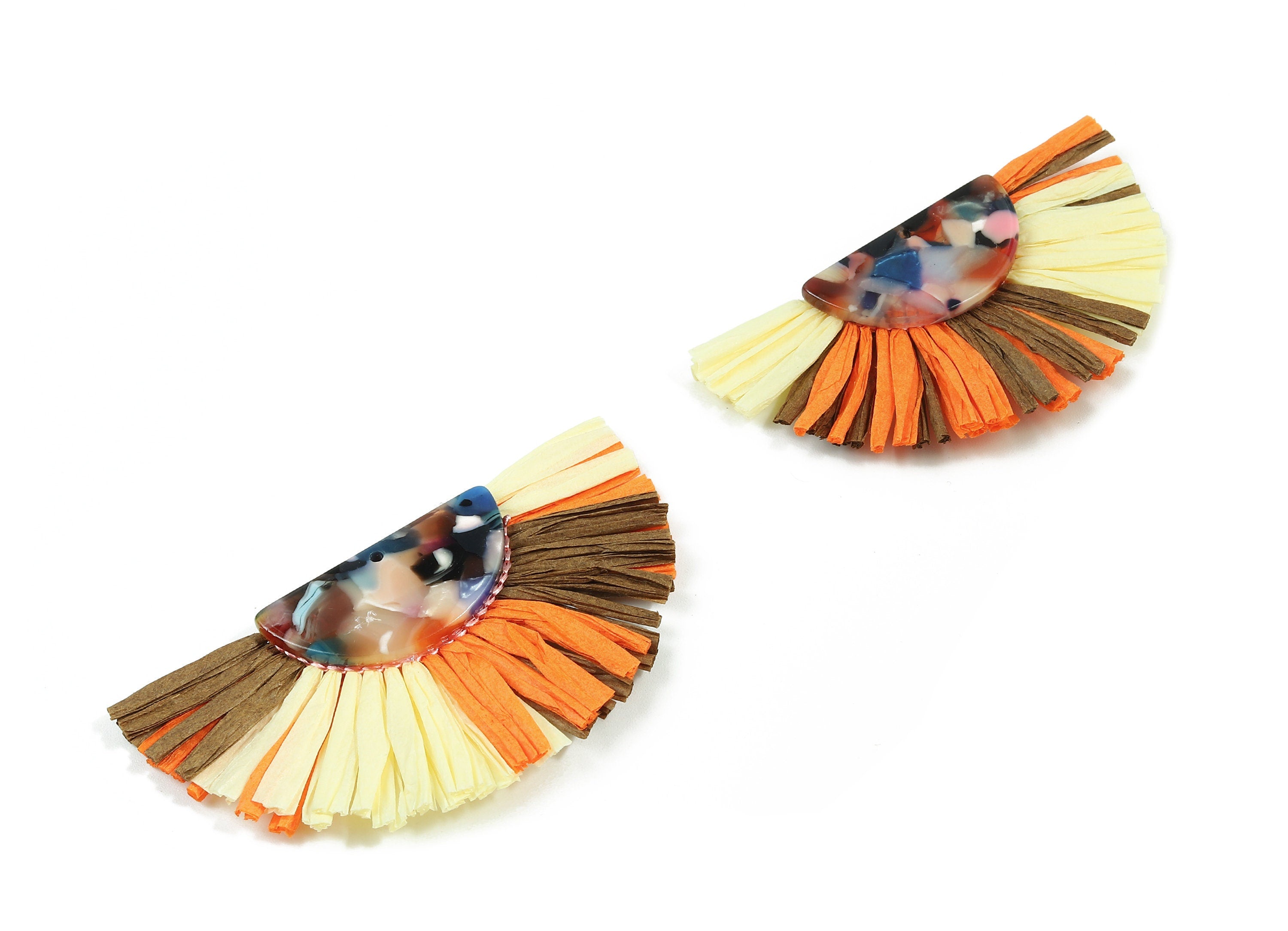 Acetate Semicircle Raffia Tassels Charms - Earrings with Fan Tassels - Double-Layer Raffia - Color Code: A60 - 74.28x39.62x5.5mm - AC1775 - DOMEDBAZAAR