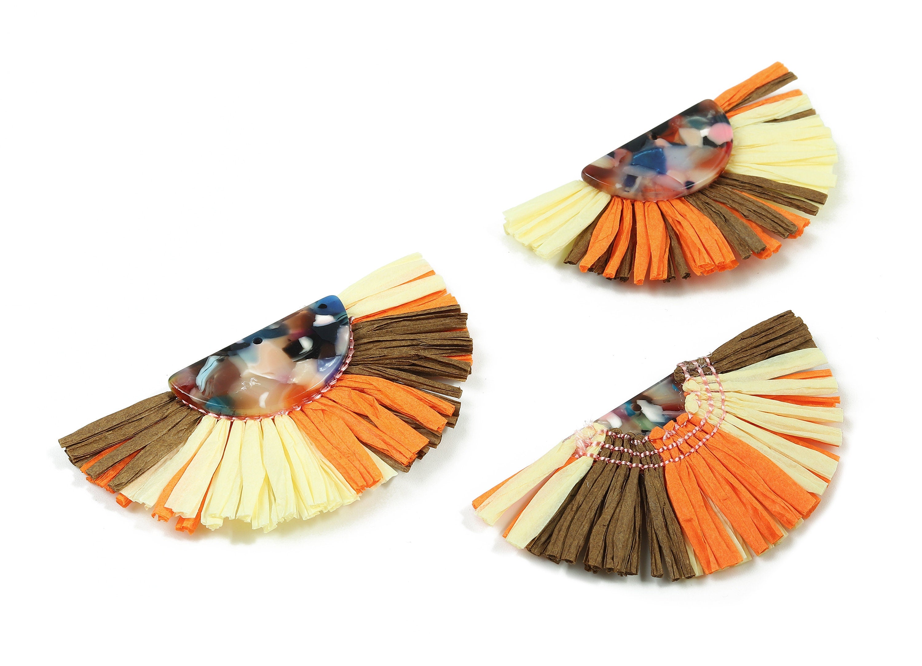 Acetate Semicircle Raffia Tassels Charms - Earrings with Fan Tassels - Double-Layer Raffia - Color Code: A60 - 74.28x39.62x5.5mm - AC1775 - DOMEDBAZAAR