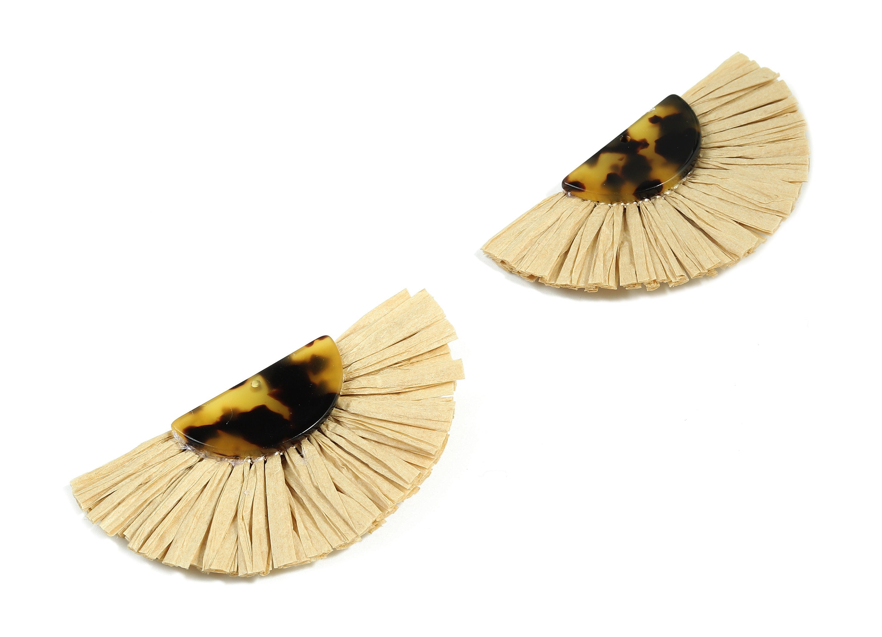 Acetate Semicircle Raffia Tassels Charm - Earring with Fan Tassels - Double-Layer Raffia - Color Code:A02 - 74.28x39.62x5.5mm - AC1776 - DOMEDBAZAAR