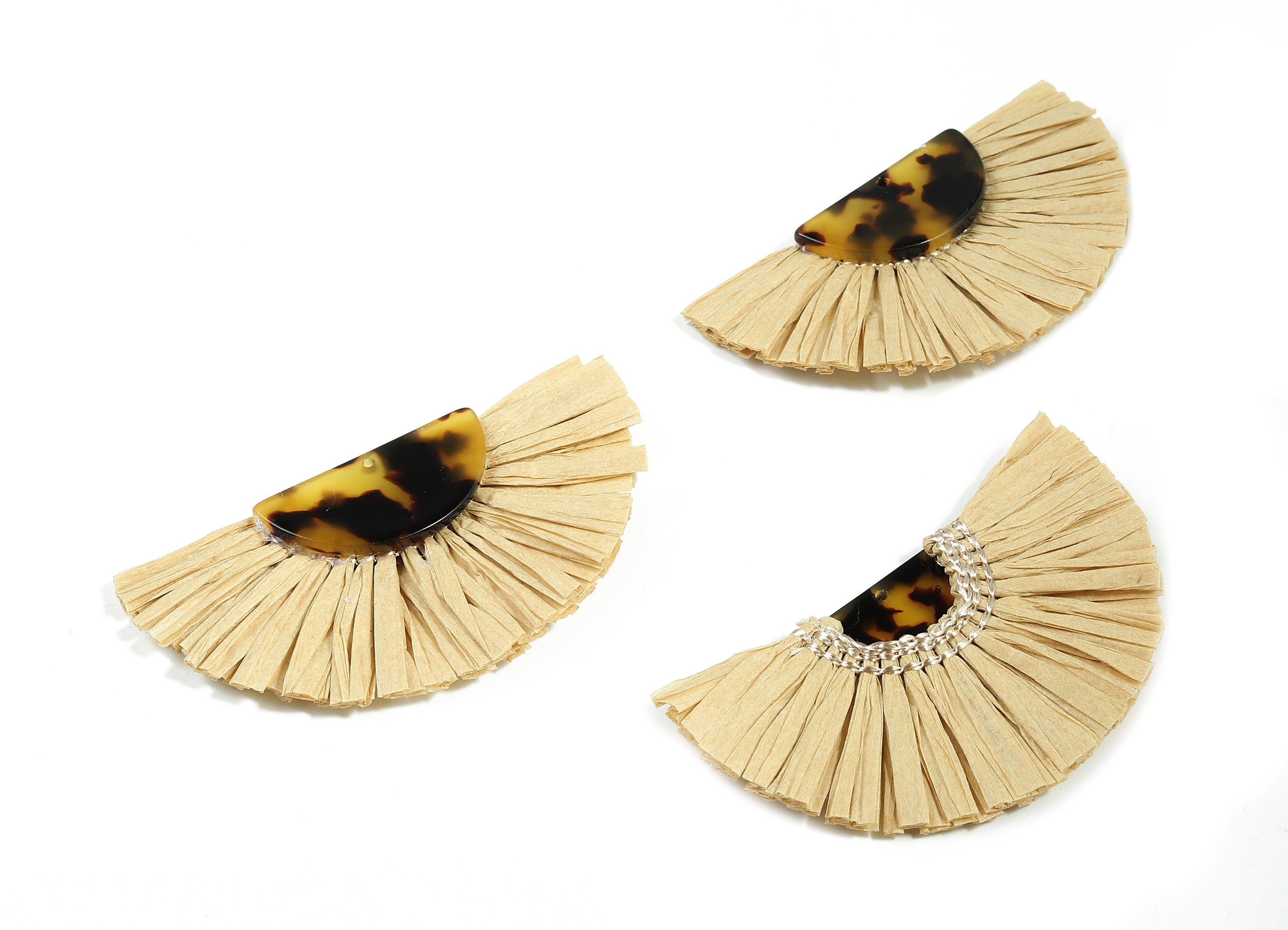 Acetate Semicircle Raffia Tassels Charm - Earring with Fan Tassels - Double-Layer Raffia - Color Code:A02 - 74.28x39.62x5.5mm - AC1776 - DOMEDBAZAAR