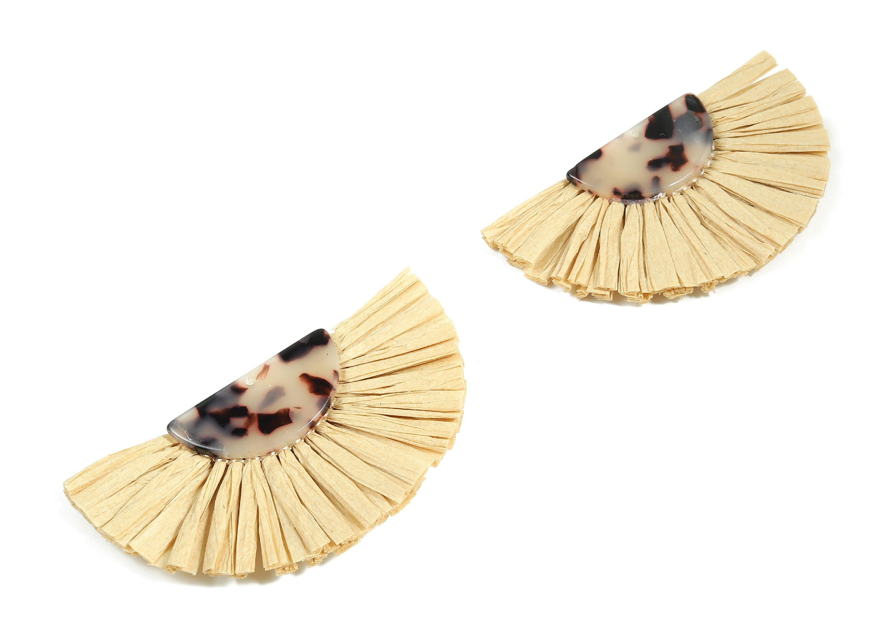 Acetate Semicircle Raffia Tassels Charm - Blonde Earring with Fan Tassels - Double-Layer Raffia - Color Code:A06 - 74.3x39.62x5.5mm - AC1777 - DOMEDBAZAAR