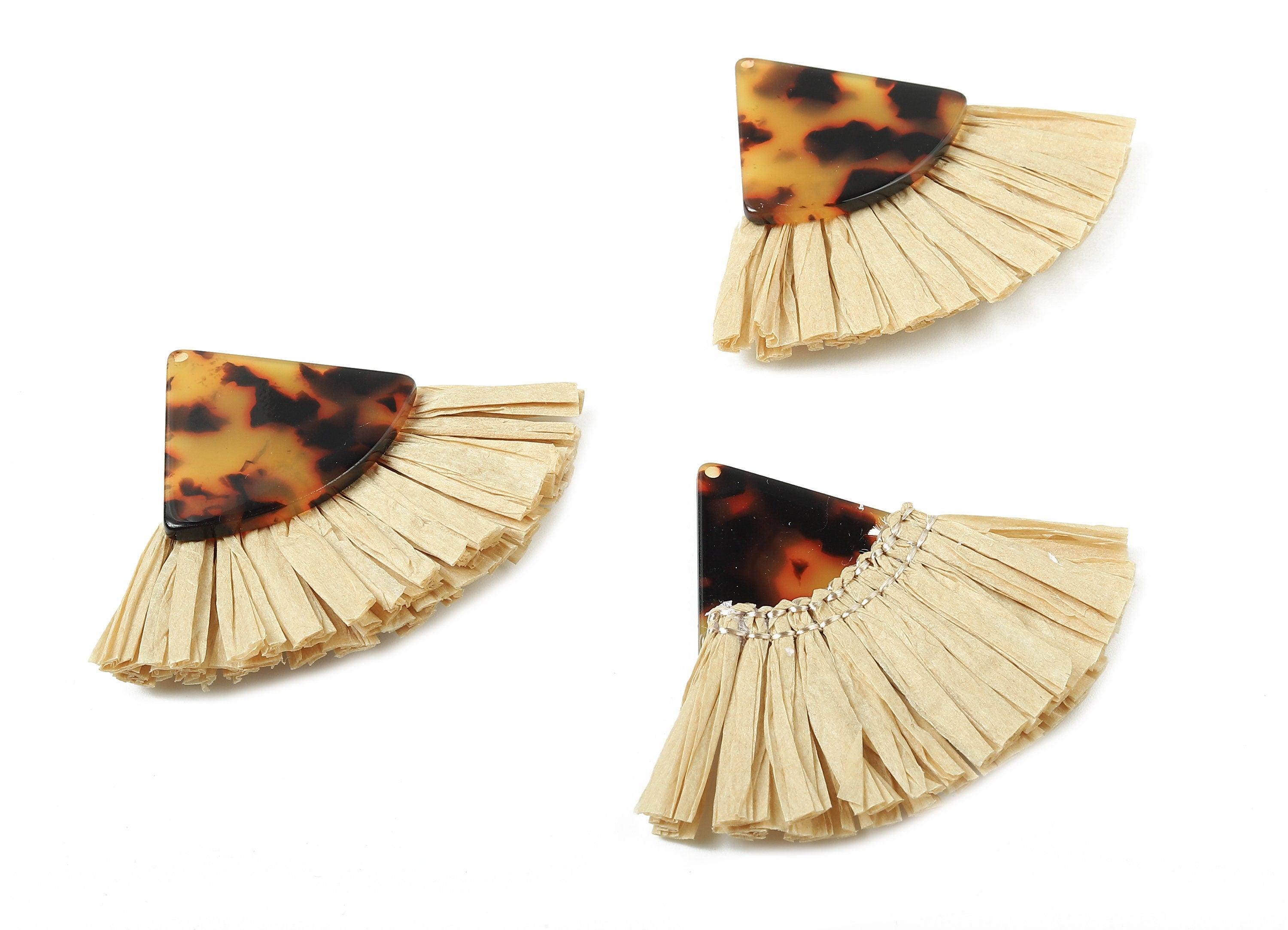 Acetate Pizza Raffia Tassels Charms - Earrings with Fan Tassels - Double-layer raffia - Color Code: A01 - 62.69x49.6x5.51mm - AC1778 - DOMEDBAZAAR