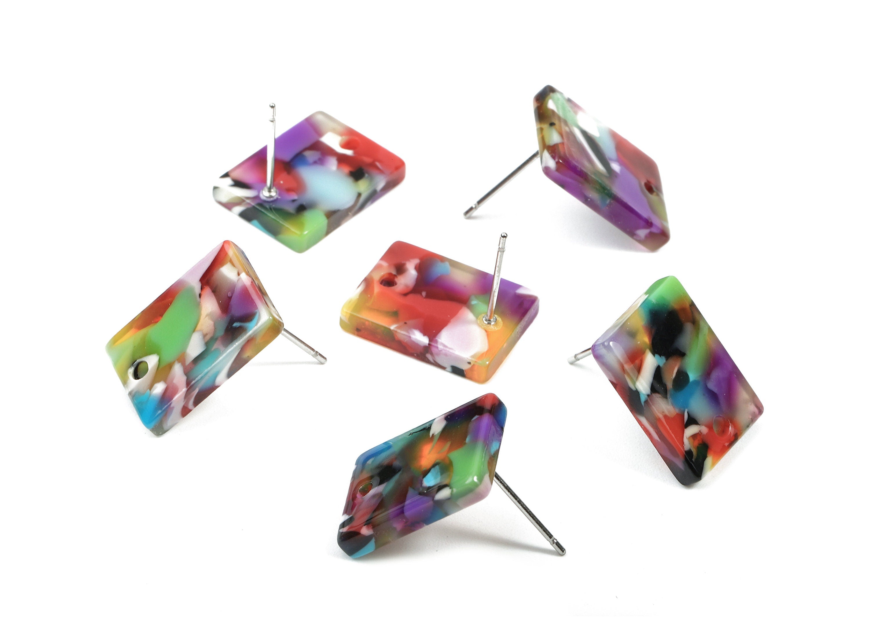 Acetate Rectangle Earring Stud - Rectangle Earring Post and Stud - Earring Findings - Color Code: A21 - 15.43x11.72x2.5mm- AC1663-A21 - DOMEDBAZAAR
