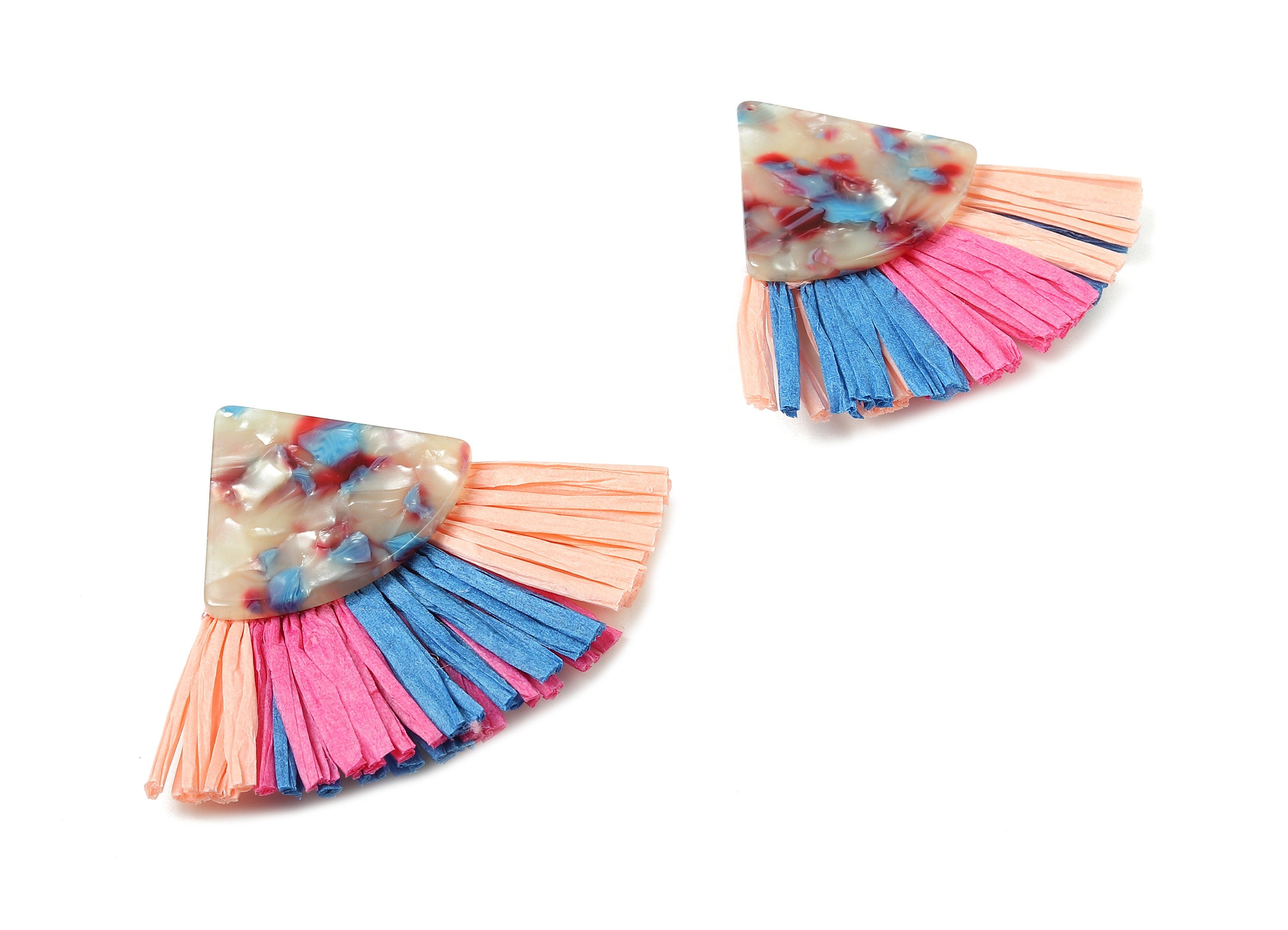 Acetate Pizza Raffia Tassels Charms - Earrings with Fan Tassels - Double-layer raffia - Color Code: A52 - 62.69x49.6x5.51mm - AC1780 - DOMEDBAZAAR