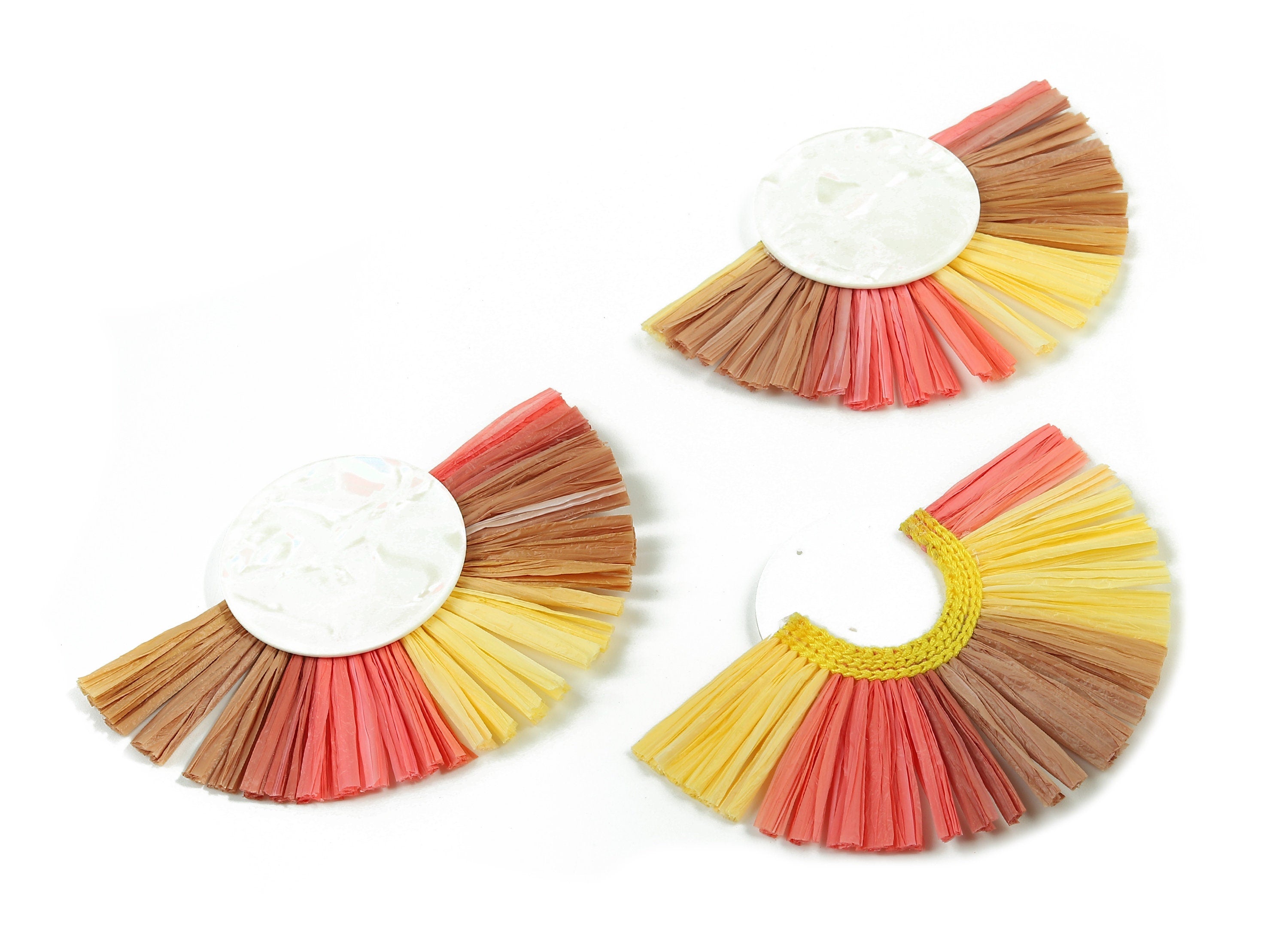 Acetate Round Raffia Tassels Charms - Earrings with Fan Tassels - Single Layer Raffia - Color Code: A390 - 85x60x4.75mm - AC1789 - DOMEDBAZAAR