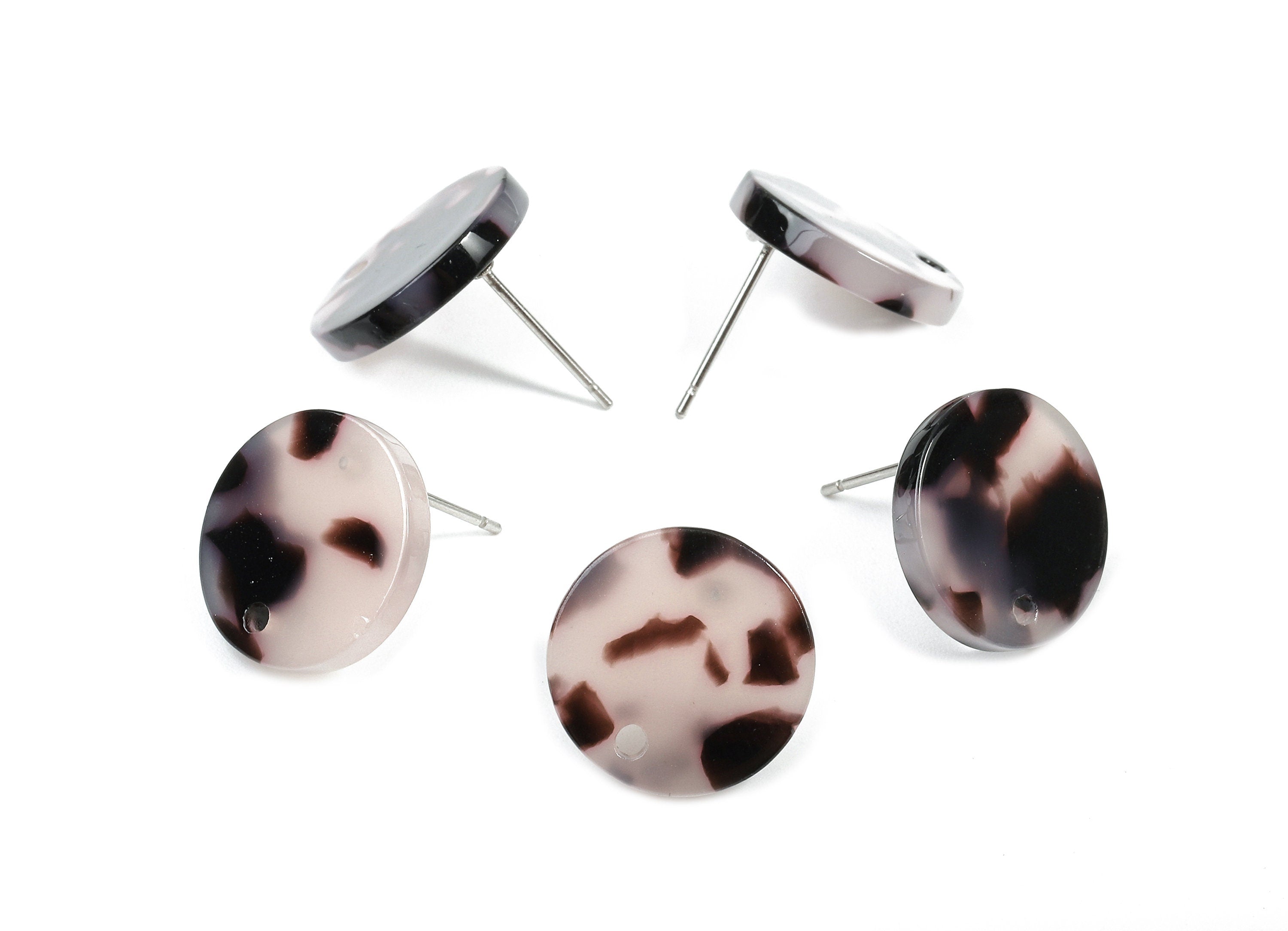 Acetate Round Earring Stud - Acetate Round Earring Post - Blonde Tortoise Shell Earrings - Color Code: A06 - 15x15x2.5mm - AC1672-A06 - DOMEDBAZAAR