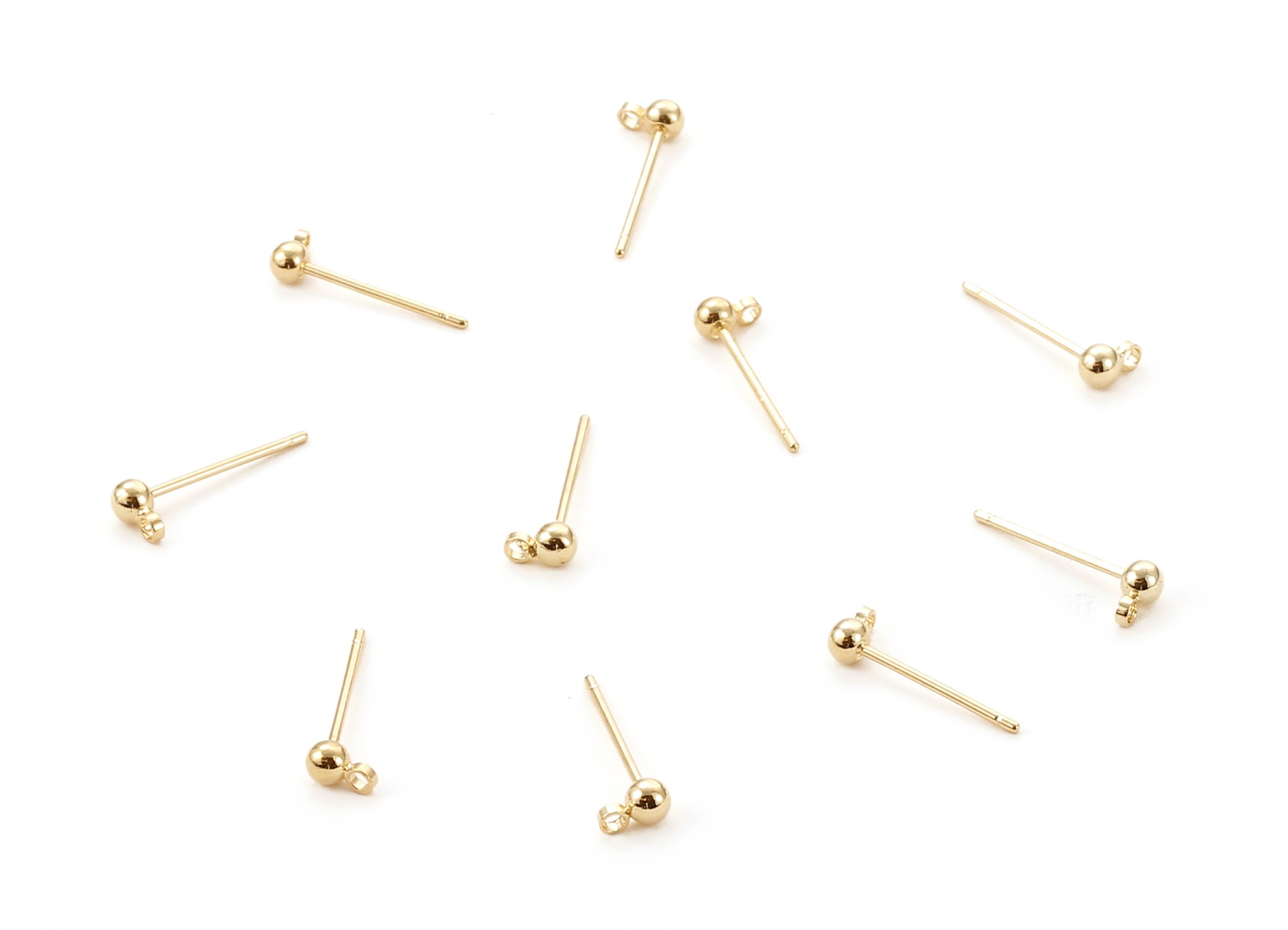 Brass Earring Post With Ball Pad Studs - Brass Ball Posts - 18K Real Gold Plated Brass Stud - Jewelry Supplies - 5.01x3.06mm - RGP1234 - DOMEDBAZAAR