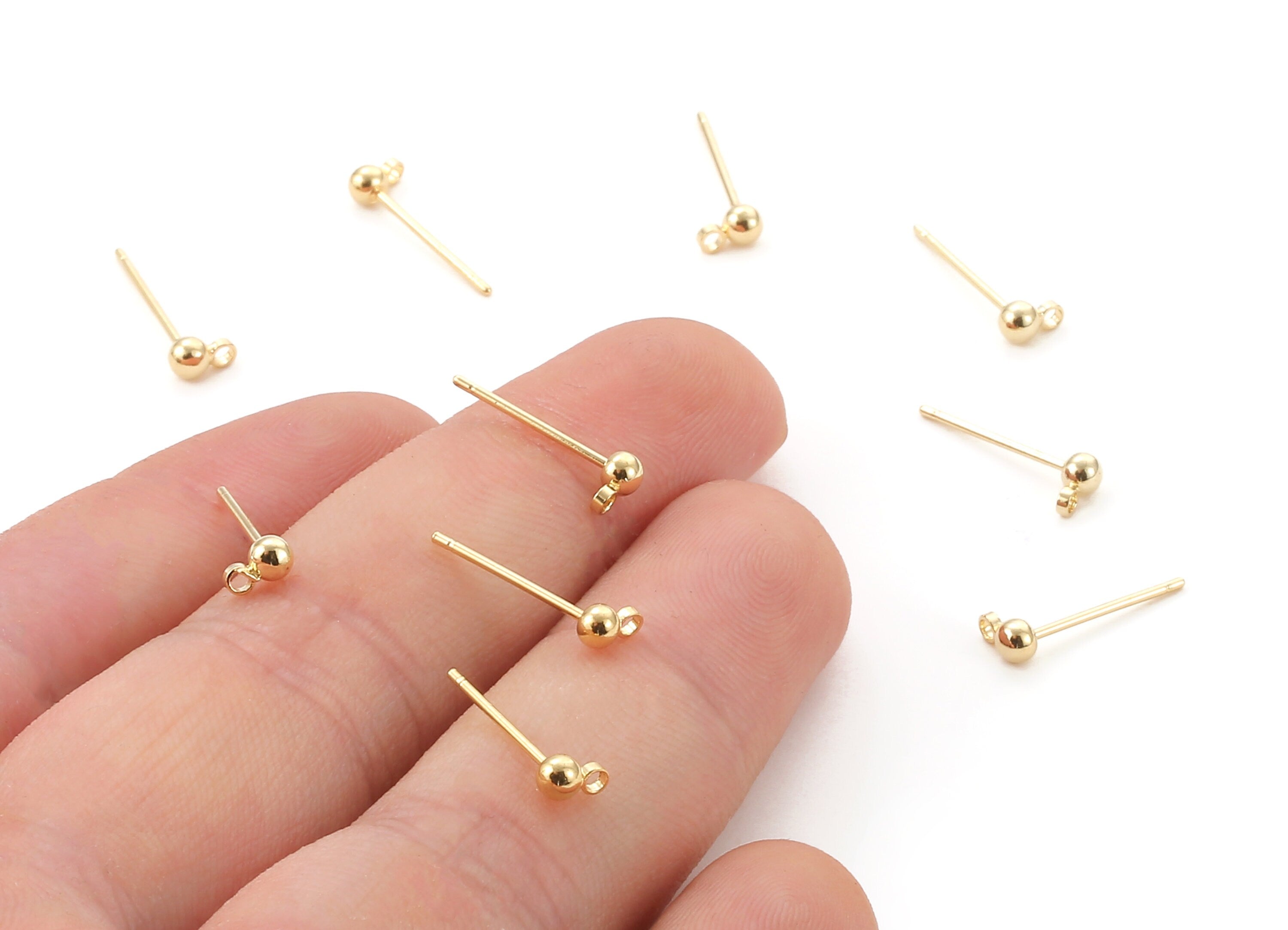 Brass Earring Post With Ball Pad Studs - Brass Ball Posts - 18K Real Gold Plated Brass Stud - Jewelry Supplies - 5.01x3.06mm - RGP1234 - DOMEDBAZAAR