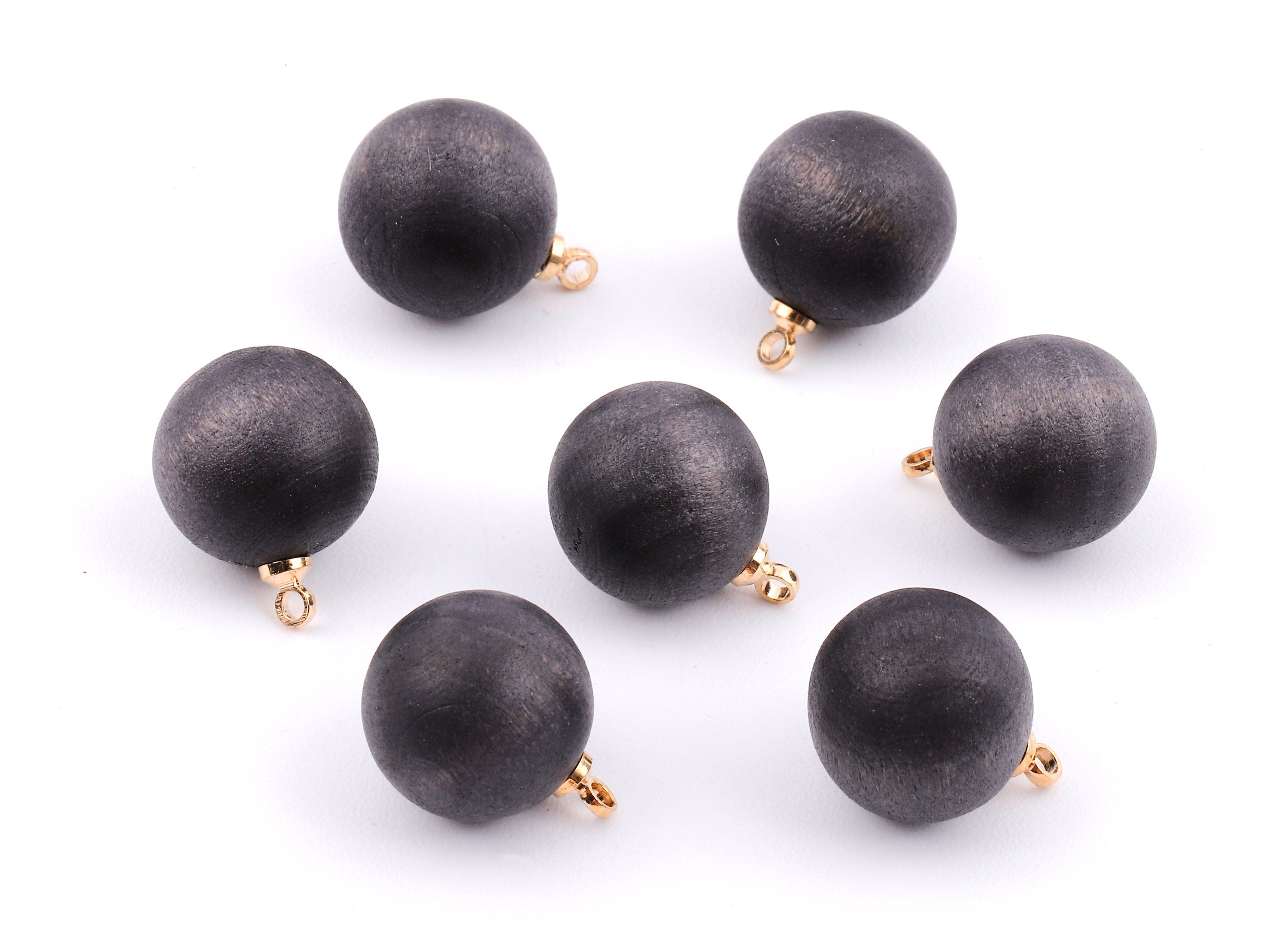 Wooden Ball Charms - Wooden Ball Pendant - Natural Wood Ball Earring Pendant - Wooden Beads with Alloy - 14.88x11.79mm - BB1071 - DOMEDBAZAAR