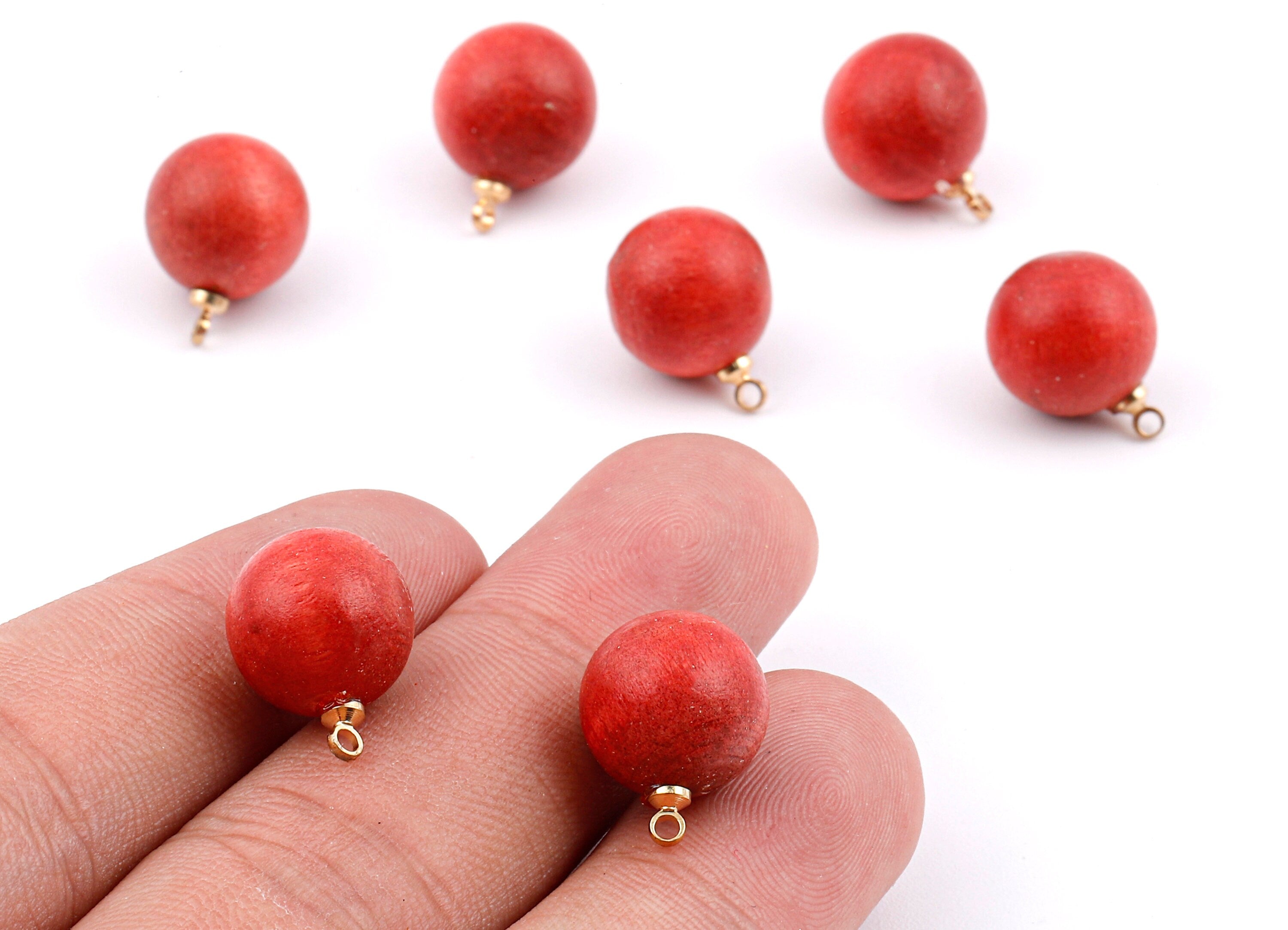 Wooden Ball Charms - Wooden Ball Pendant - Natural Wood Ball Earring Pendant - Wooden Beads with Alloy - 14.88x11.79mm - BB1075 - DOMEDBAZAAR