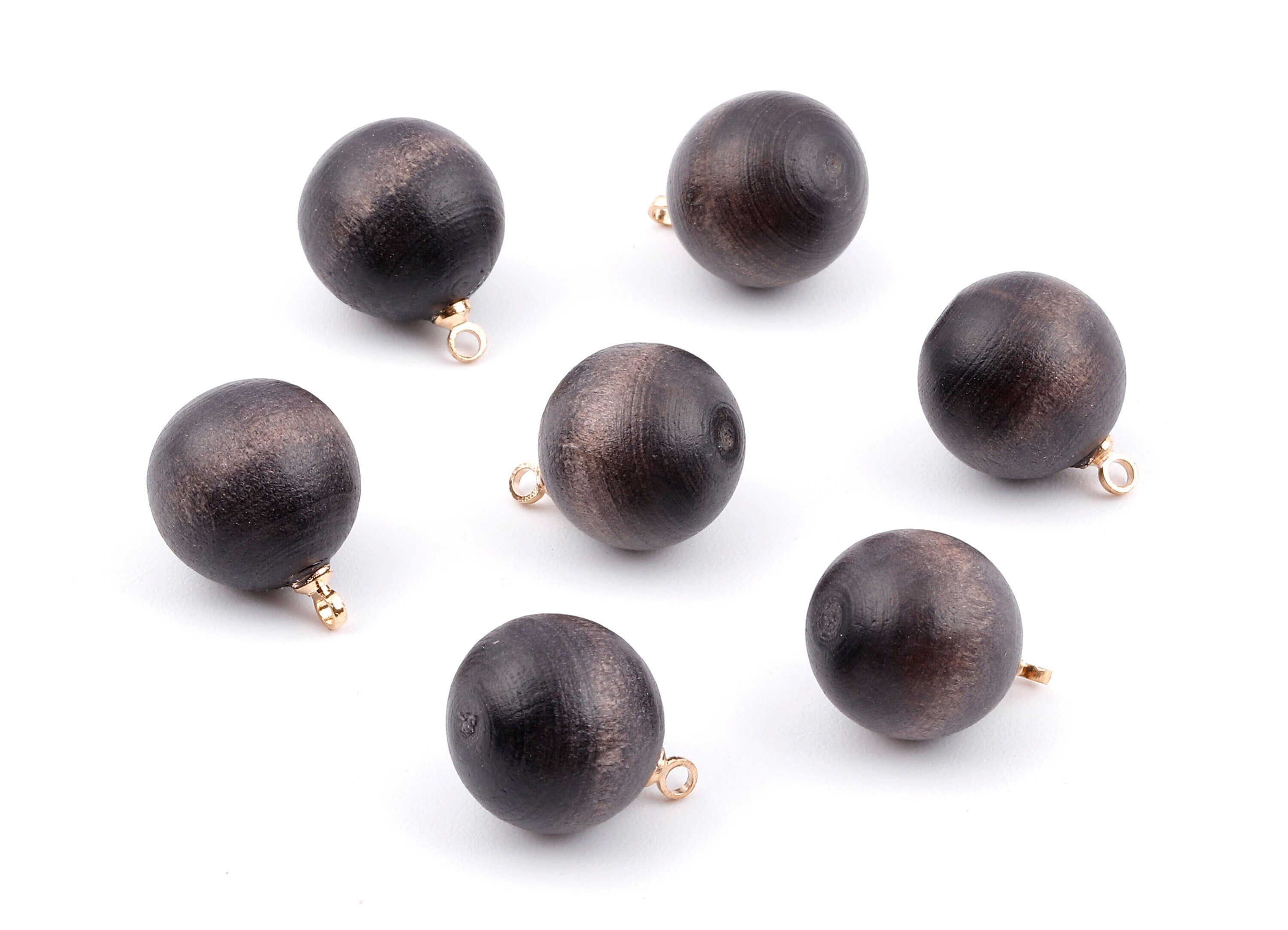 Wooden Ball Charms - Wooden Ball Pendant - Natural Wood Ball Earring Pendant - Wooden Beads with Alloy - 16.61x13.69mm - BB1078 - DOMEDBAZAAR