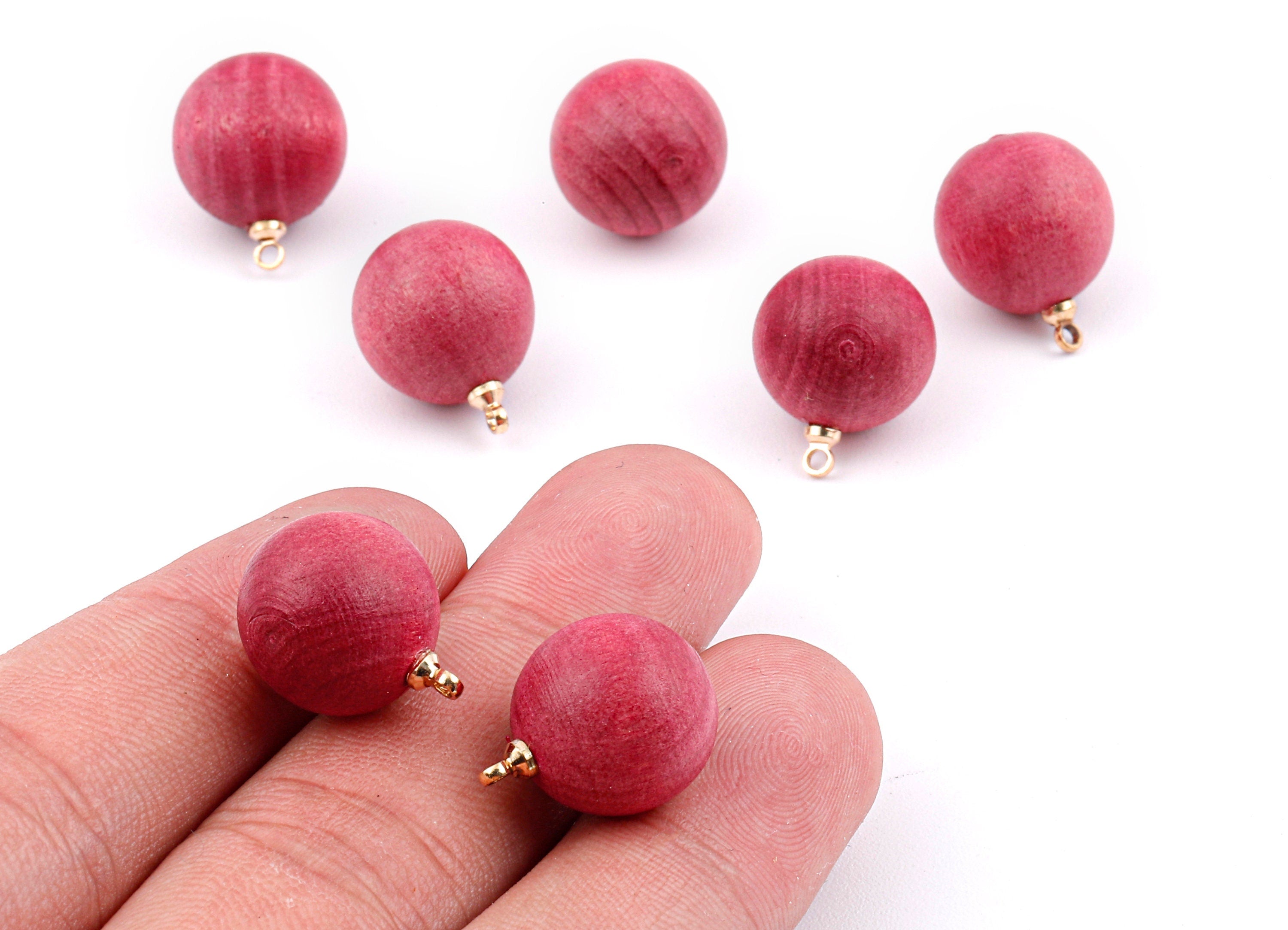 Wooden Ball Charms - Wooden Ball Pendant - Natural Wood Ball Earring Pendant - Wooden Beads with Alloy - 16.61x13.69mm - BB1082 - DOMEDBAZAAR
