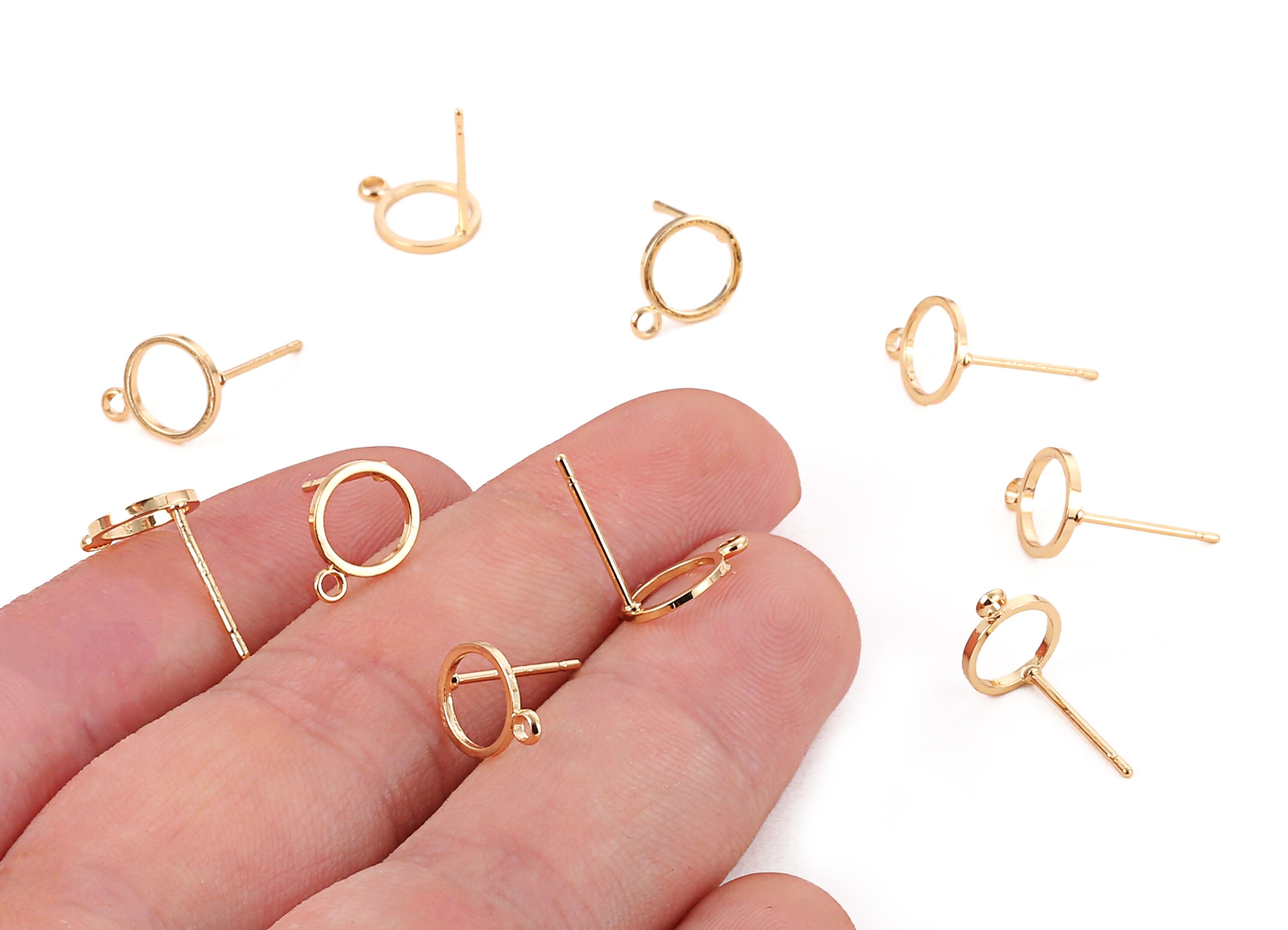 Brass Round Earing Post - Brass Circle Earring Stud - 18K Real Gold Plated Brass - Jewelry Supplies - 10.96x8.18x0.81mm - RGP1195 - DOMEDBAZAAR