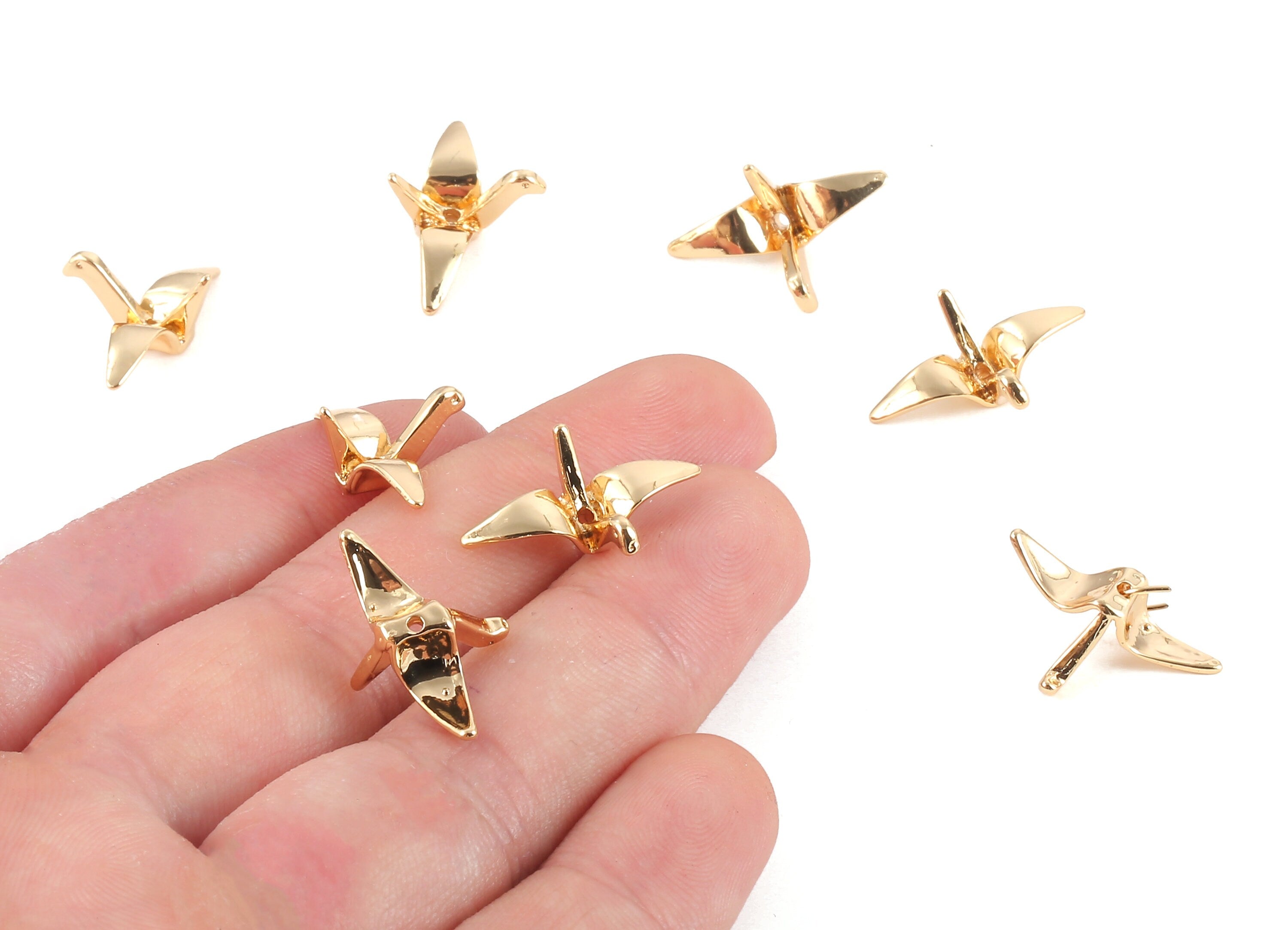 Brass Bird Spacer Bead Earring Charms - Brass Bird Spacer Bead Earring Pendant - 18K Real Gold Plated Brass -  20.87x13.86mm - RGP1213 - DOMEDBAZAAR