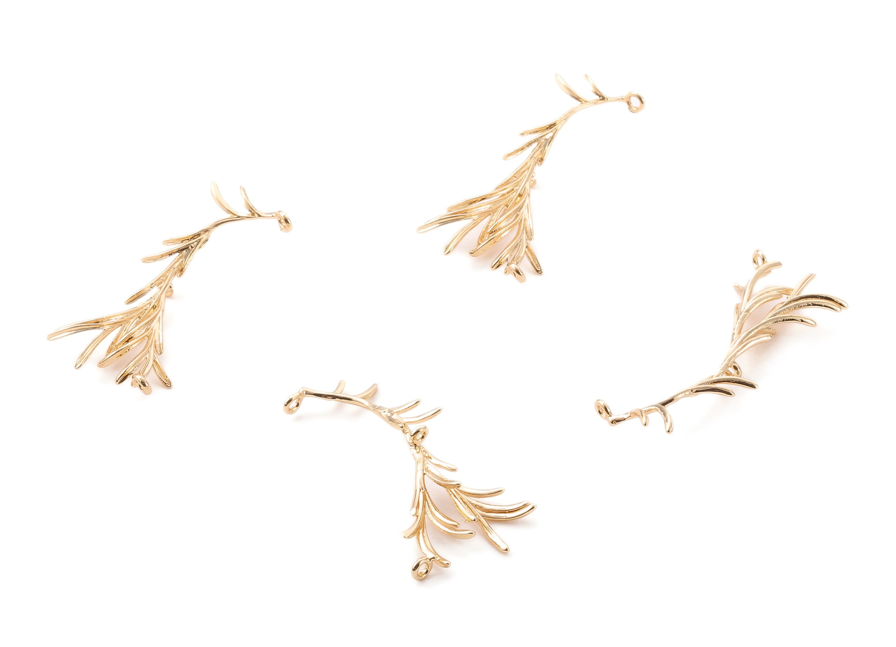 Brass Branch Earring Charms - Brass Flower Earring Pendant - 18K Real Gold Plated Brass - Jewelry Supplies - 40.52x17.7mm - RGP1239 - DOMEDBAZAAR