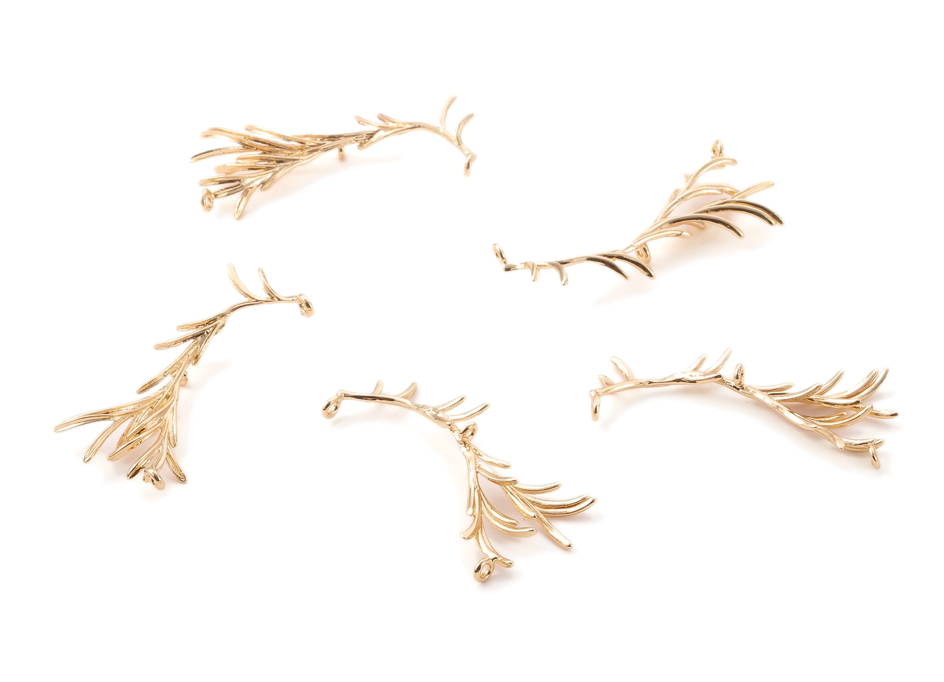 Brass Branch Earring Charms - Brass Flower Earring Pendant - 18K Real Gold Plated Brass - Jewelry Supplies - 40.52x17.7mm - RGP1239 - DOMEDBAZAAR