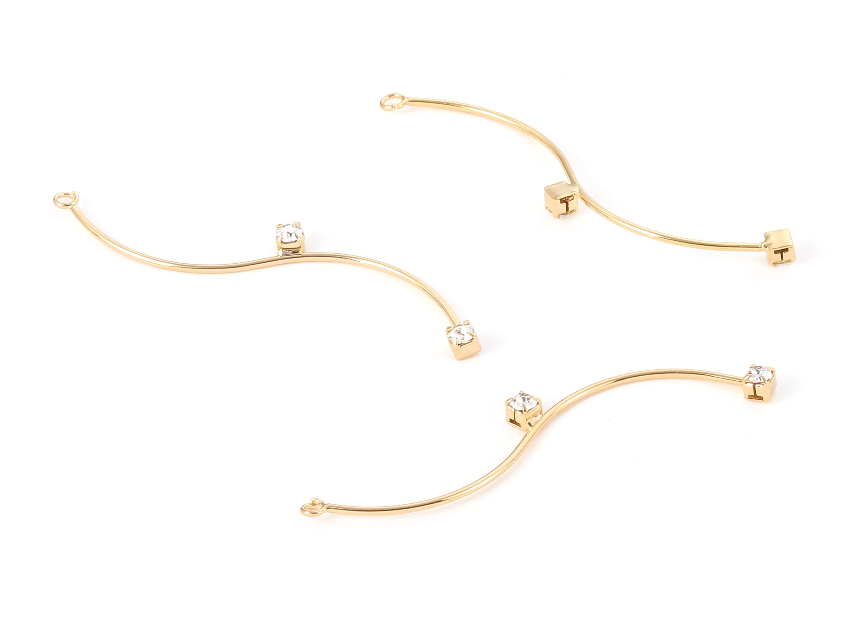 Brass Coiled Earring Charms - Zircon Coiled Earring Wire - 18K Real Gold Plated Brass - Jewelry Supplies - 56.12x3.32x1.03mm - RGP1064 - DOMEDBAZAAR