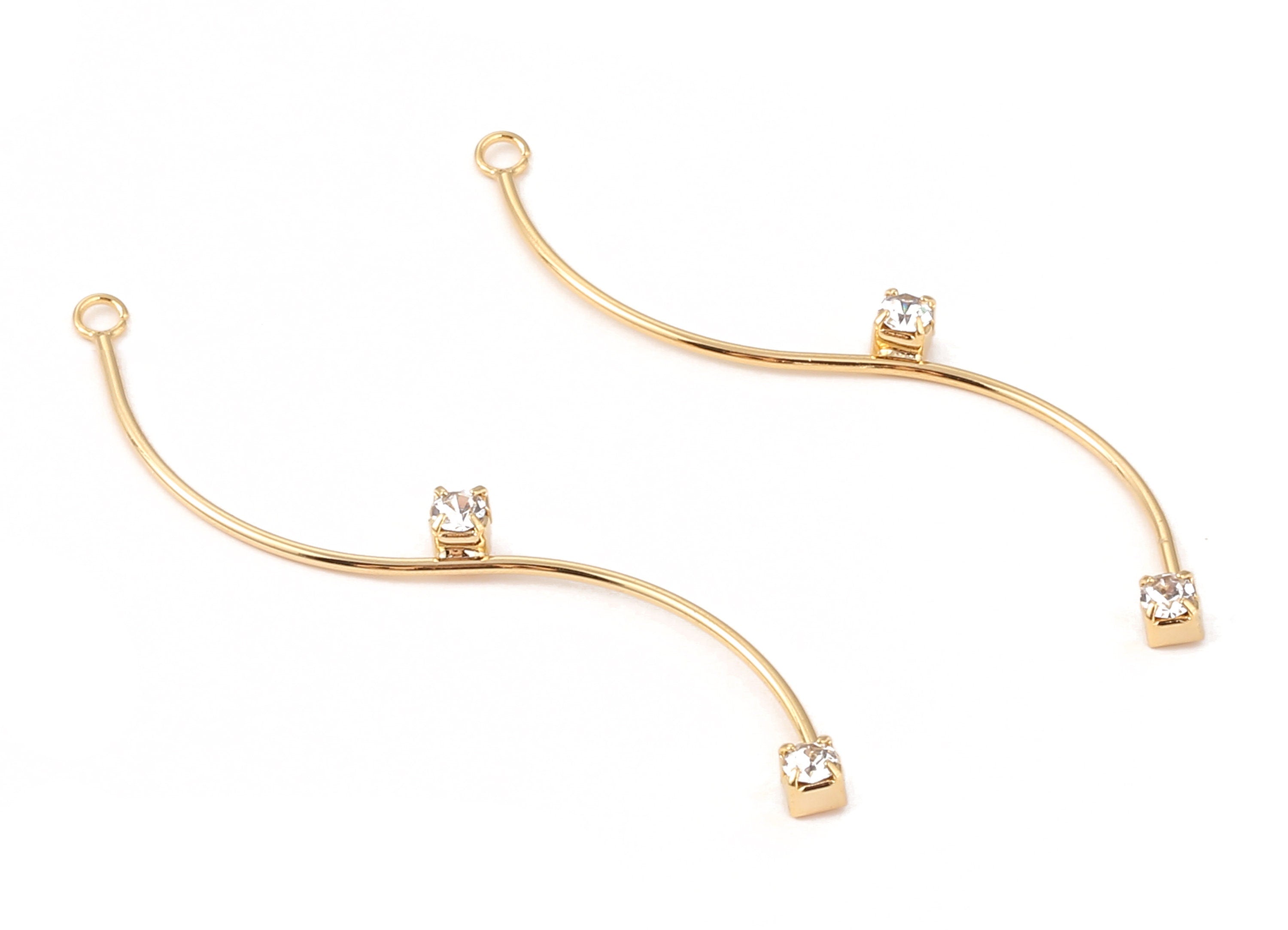 Brass Coiled Earring Charms - Zircon Coiled Earring Wire - 18K Real Gold Plated Brass - Jewelry Supplies - 56.12x3.32x1.03mm - RGP1064 - DOMEDBAZAAR