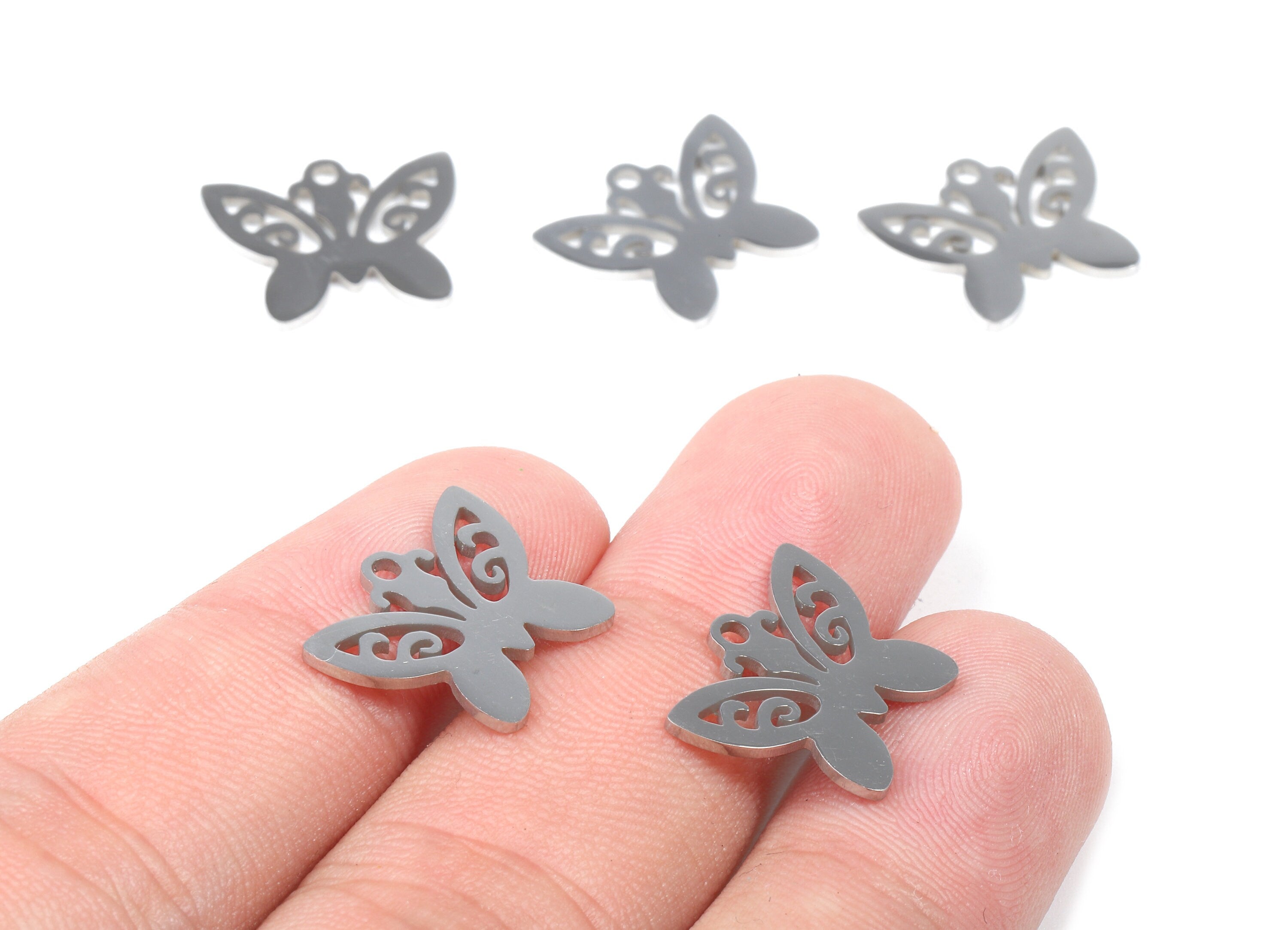 Stainless Steel Butterfly Charms - Butterfly Earrings and Pendant - Bracelet Pendant - Jewelry Supplies - 16.29x13.53x0.95mm - SS1029 - DOMEDBAZAAR