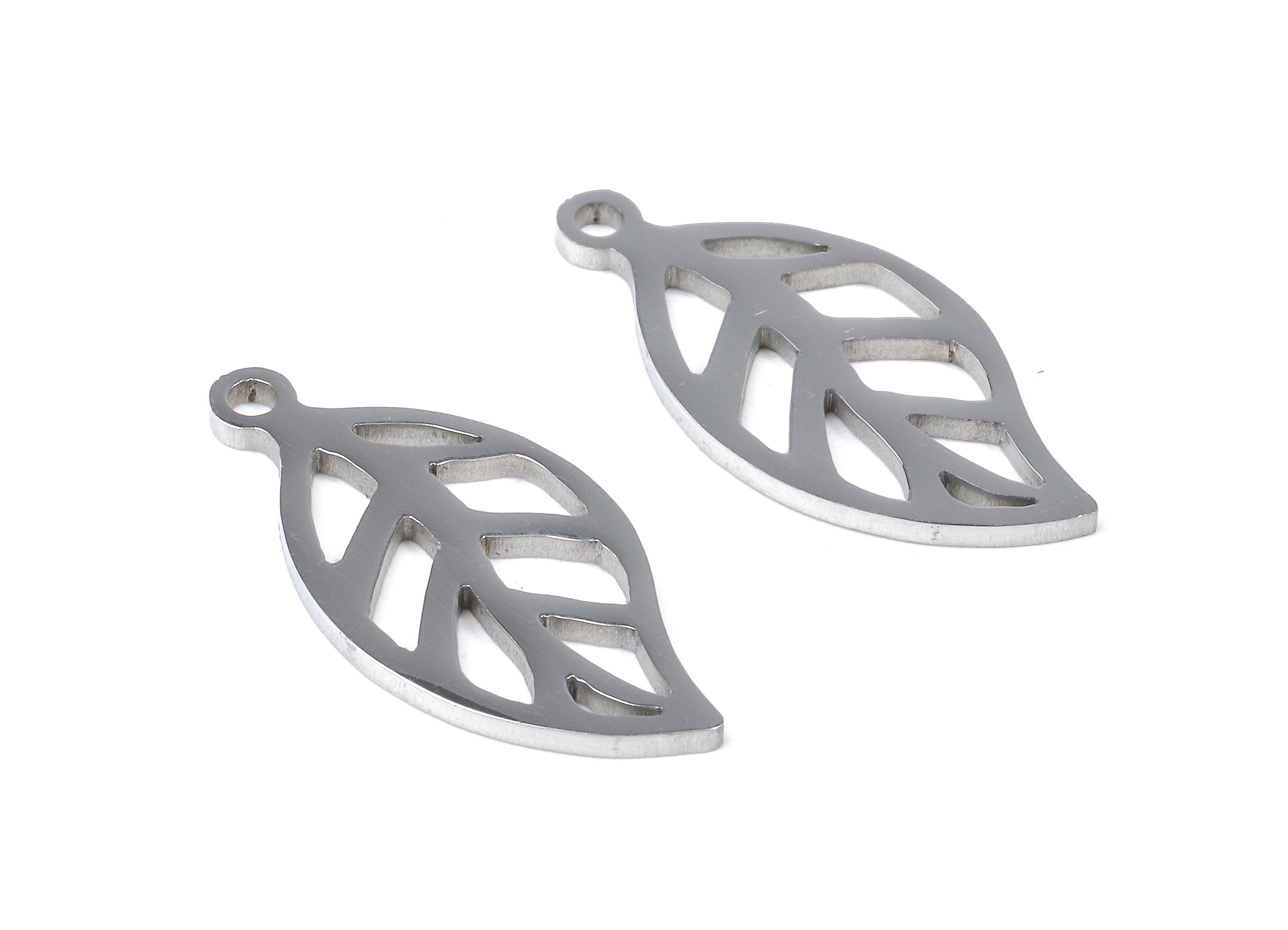 Stainless Steel Leaf Charms - Leaf Earrings and Pendant - Bracelet Pendant - Jewelry Supplies - 21.21x10.34x0.94mm - SS1049 - DOMEDBAZAAR