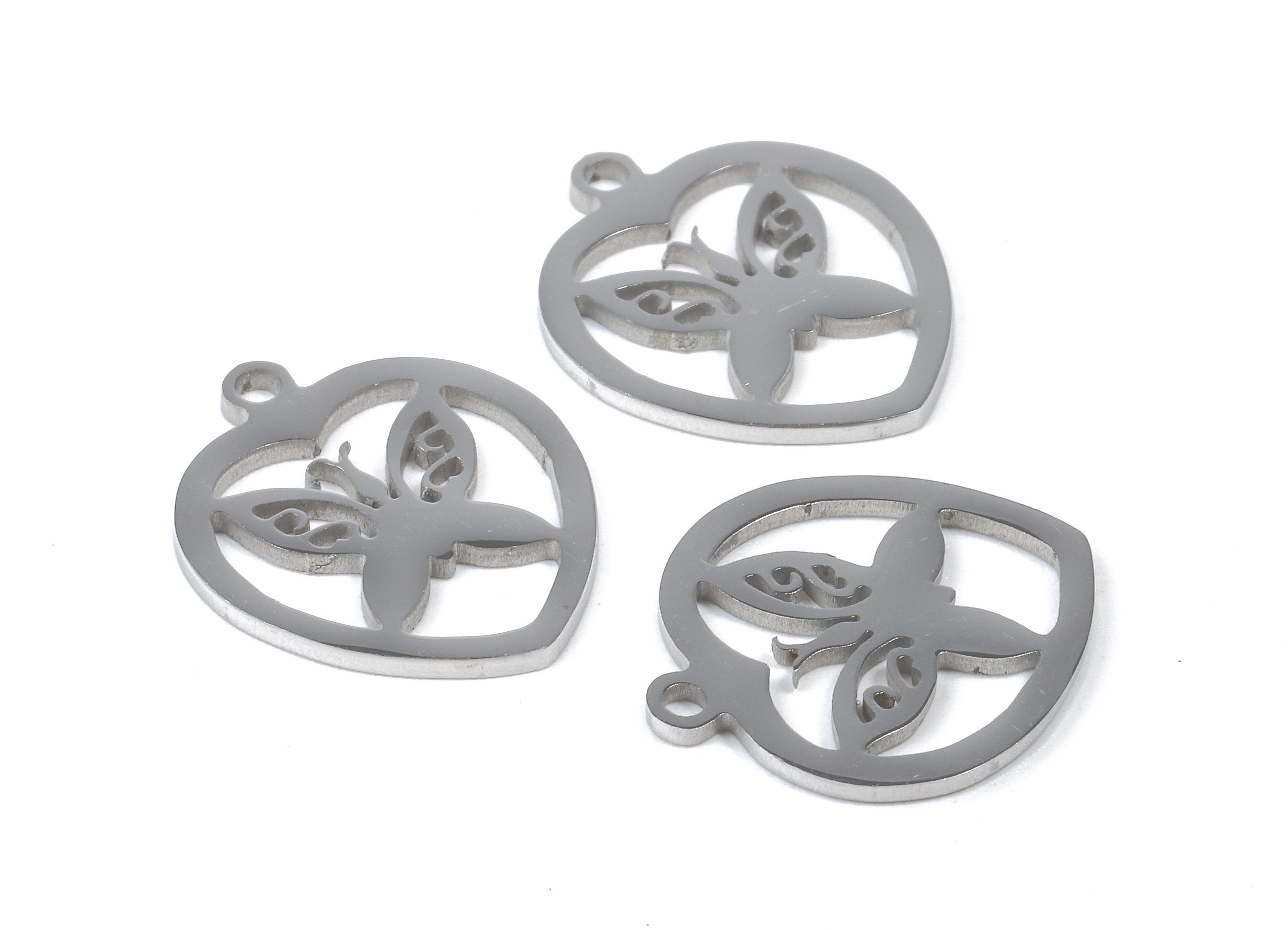 Stainless Steel Butterfly Charms - Butterfly in Heart - Heart Earrings and Pendant - Bracelet Pendant - 17.48x14.97x0.93mm - SS1033 - DOMEDBAZAAR