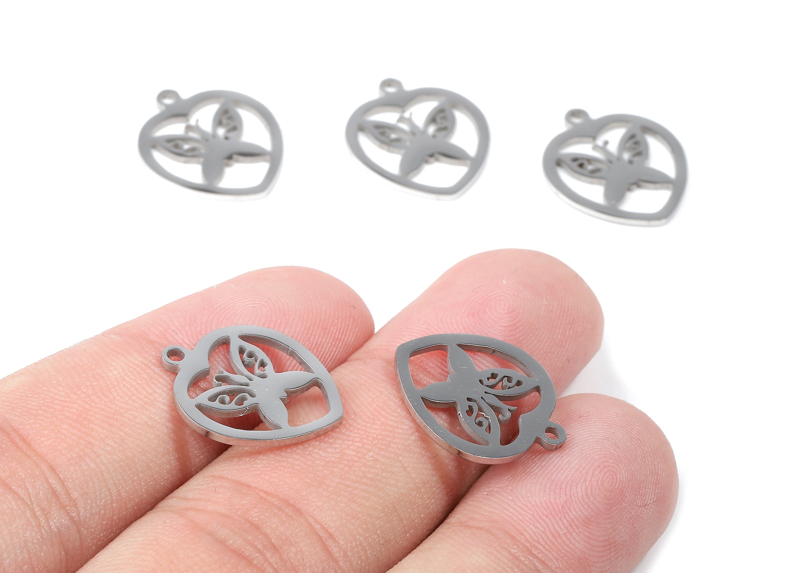 Stainless Steel Butterfly Charms - Butterfly in Heart - Heart Earrings and Pendant - Bracelet Pendant - 17.48x14.97x0.93mm - SS1033 - DOMEDBAZAAR