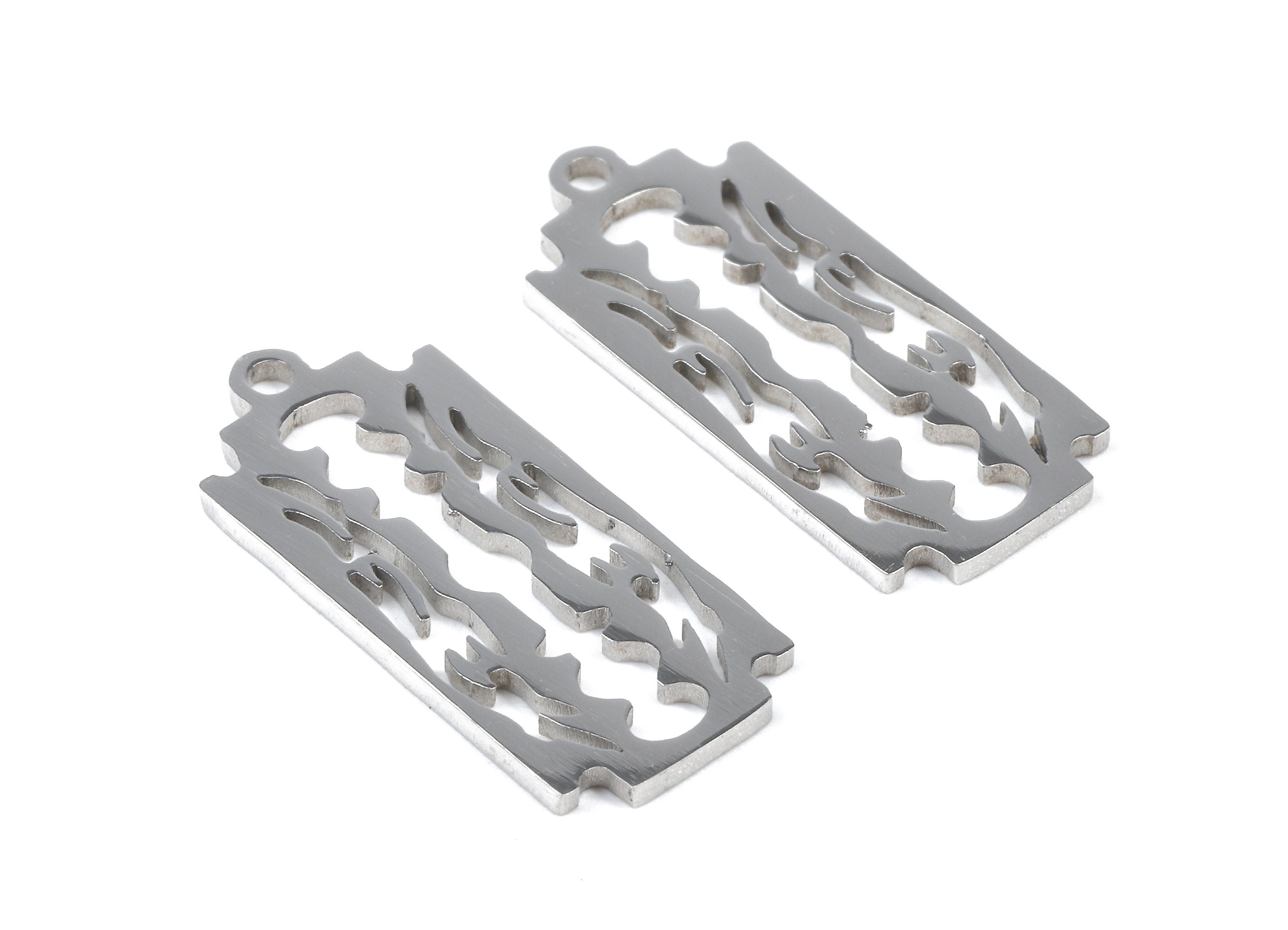 Stainless Steel Razor Blade Charms - Razor Blade Earrings and Pendant - Bracelet Pendant - Jewelry Supplies - 21.84x9.86x0.95mm - SS1055 - DOMEDBAZAAR