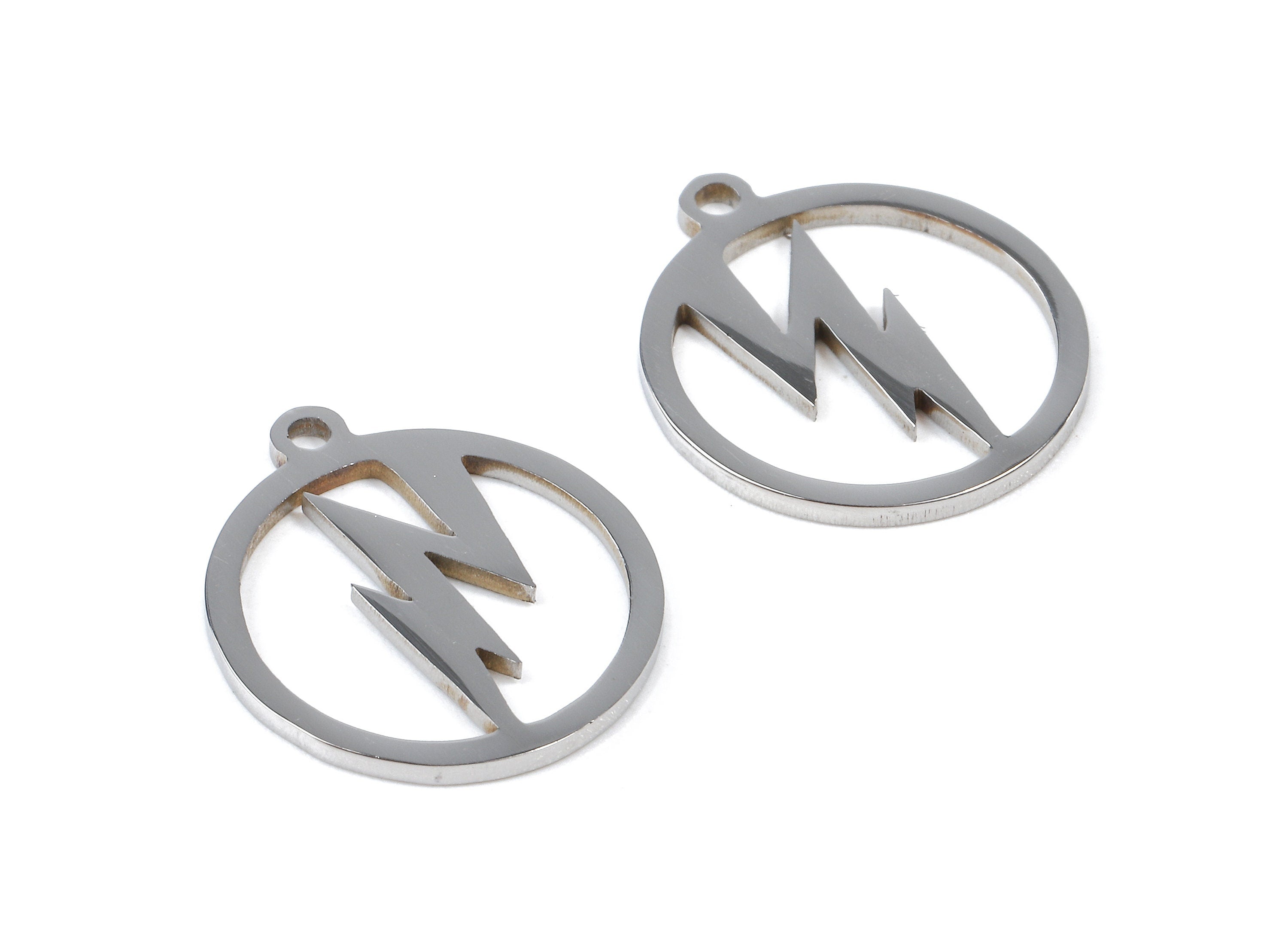 Stainless Steel Flash Charms - Flash in Circle - Circle Earrings and Pendant - Bracelet Pendant - 17.44x15.35x0.95mm - SS1031 - DOMEDBAZAAR