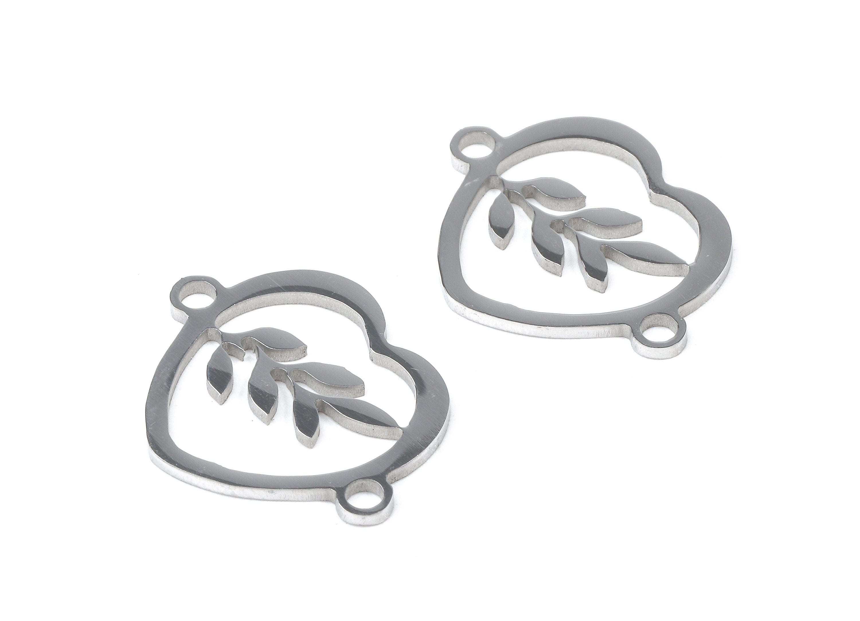 Stainless Steel Branch Connector - Heart Earrings Charms and Pendant - Bracelet Pendant - 19.52x15.76x0.94mm - SS1105 - DOMEDBAZAAR