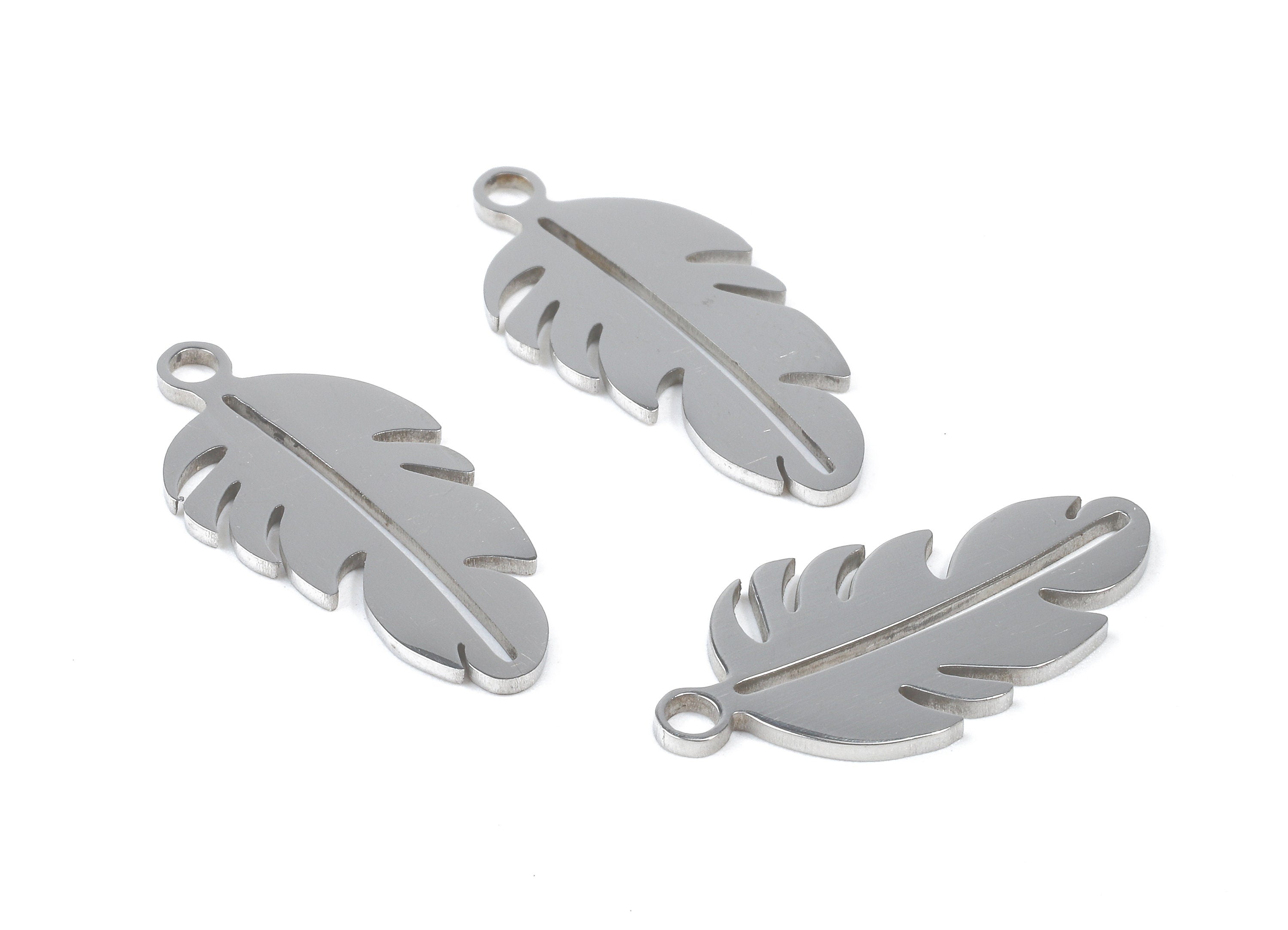 Stainless Steel Feather Charms - Feather Earrings and Pendant - Bracelet Pendant - Jewelry Supplies - 23.34x11.32x0.96mm - SS1079 - DOMEDBAZAAR