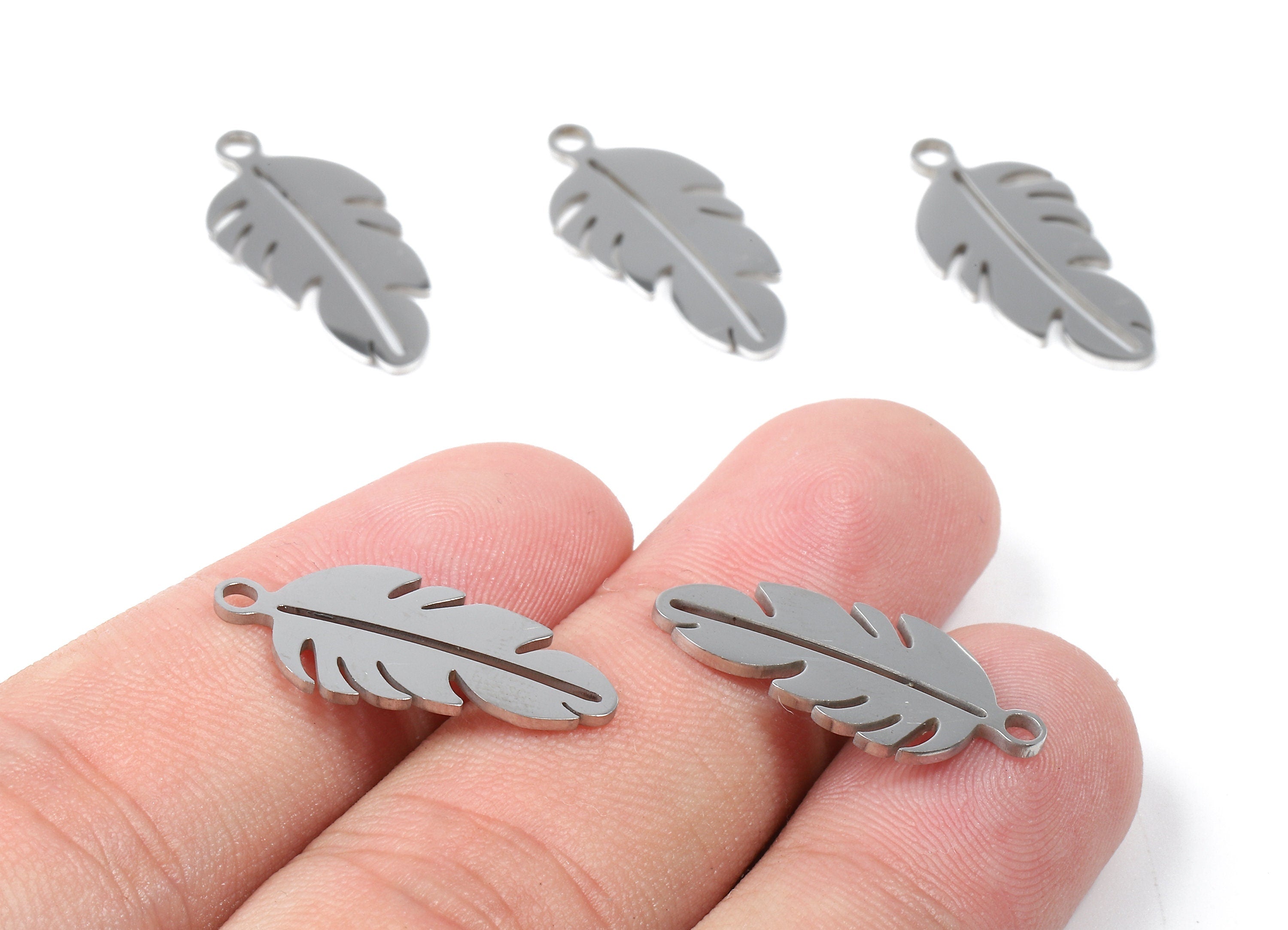 Stainless Steel Feather Charms - Feather Earrings and Pendant - Bracelet Pendant - Jewelry Supplies - 23.34x11.32x0.96mm - SS1079 - DOMEDBAZAAR