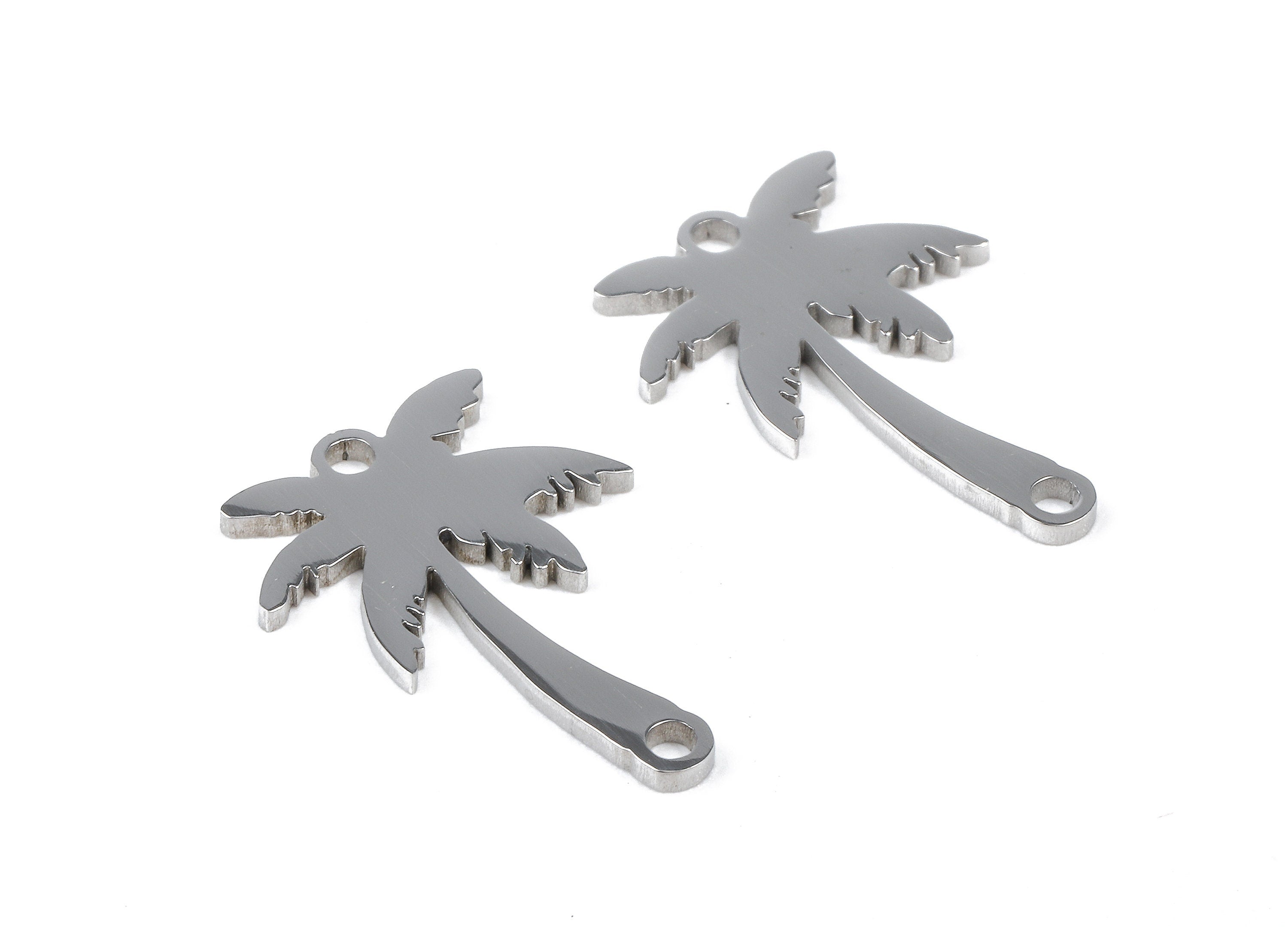 Stainless Steel Palm Tree Connector - Palm Tree Earrings Charms and Pendant - Bracelet Pendant - 19.98x13.76x0.92mm - SS1124 - DOMEDBAZAAR