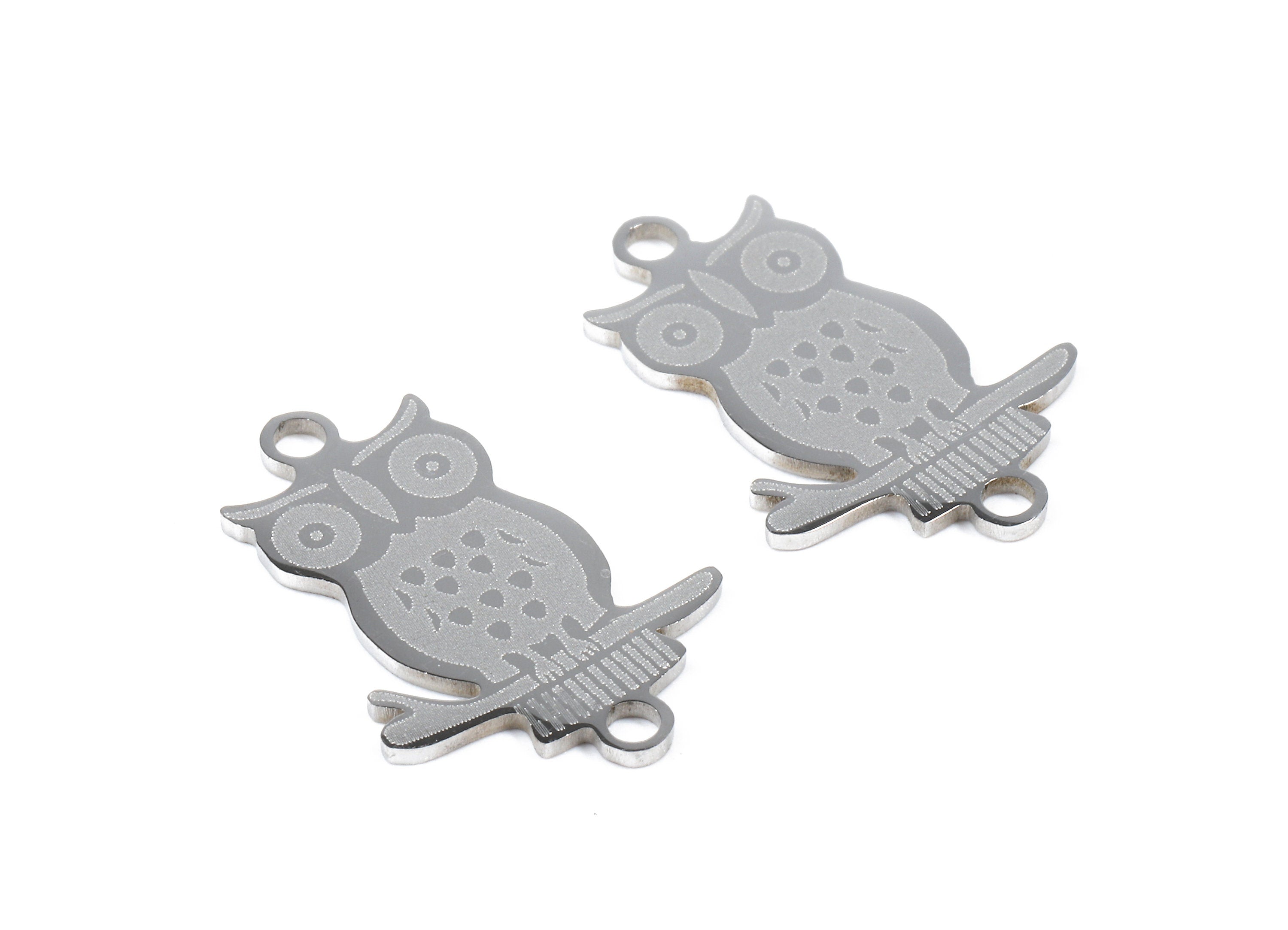 Stainless Steel Hoot Owl Connector - Hoot Owl Earrings Charms and Pendant - Bracelet Pendant - 21.24x14.78x0.95mm - SS1090 - DOMEDBAZAAR