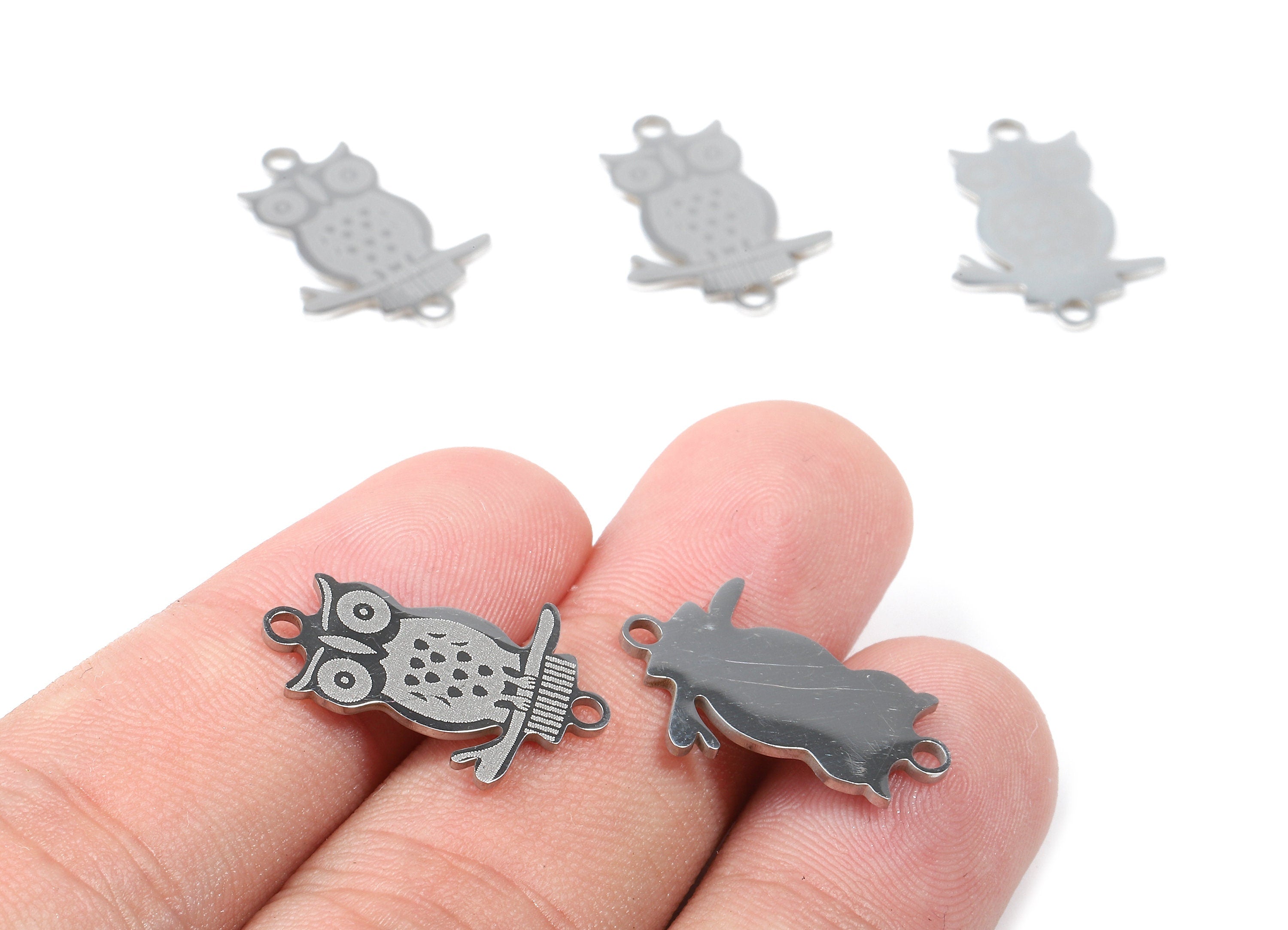 Stainless Steel Hoot Owl Connector - Hoot Owl Earrings Charms and Pendant - Bracelet Pendant - 21.24x14.78x0.95mm - SS1090 - DOMEDBAZAAR