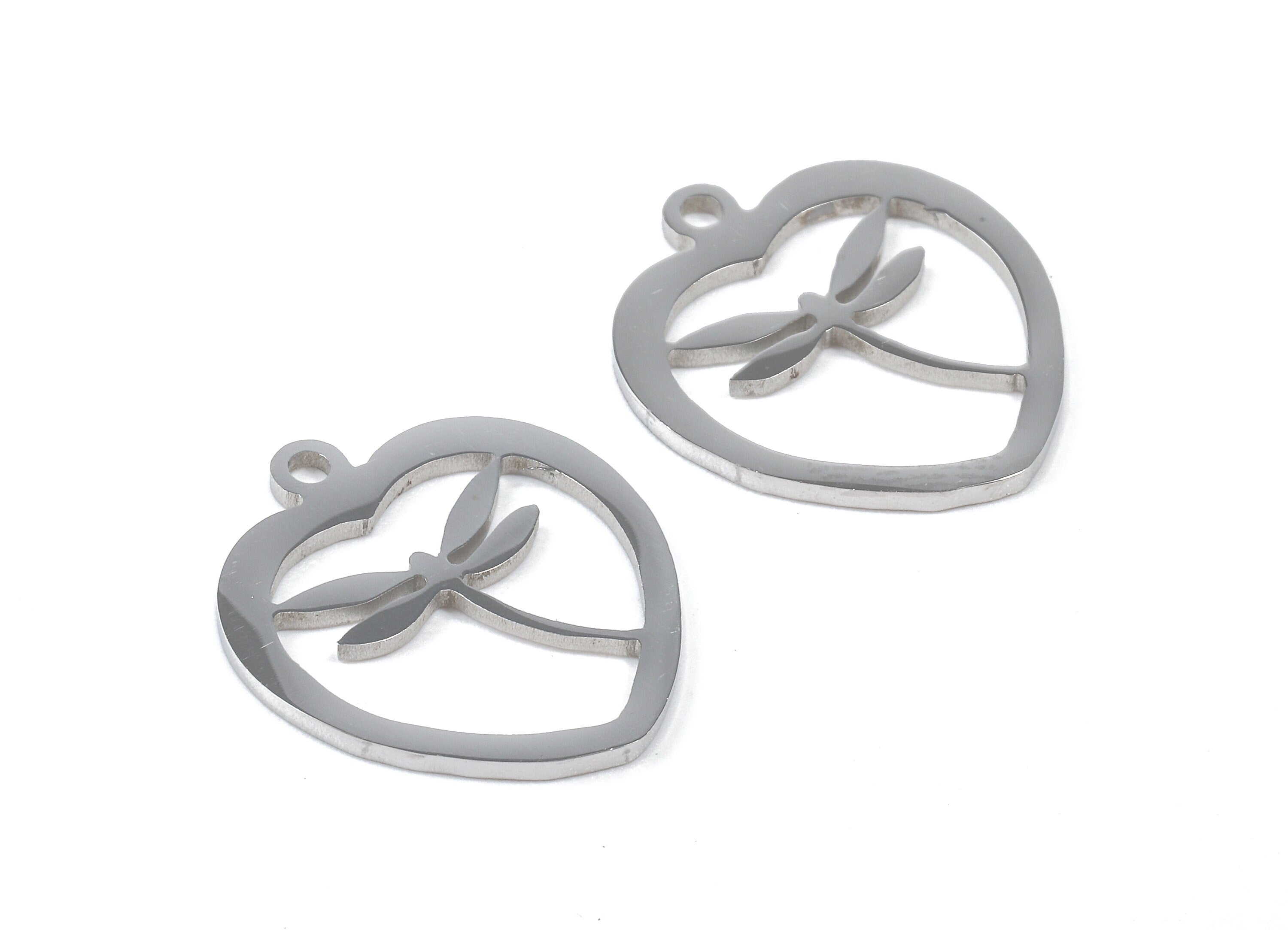 Stainless Steel Dragonfly Charms - Dragonfly in Heart - Heart Earrings and Pendant - Bracelet Pendant - 17.61x15.6x0.91mm - SS1034 - DOMEDBAZAAR