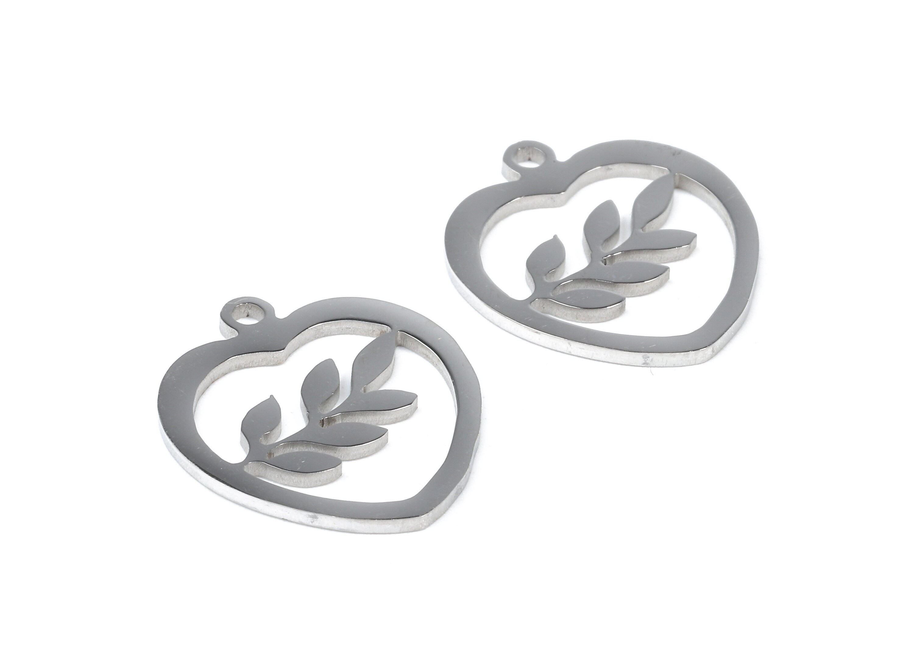Stainless Steel Flower Charms - Flower in Heart - Heart Earrings and Pendant - Bracelet Pendant - 17.63x15.59x0.92mm - SS1027 - DOMEDBAZAAR
