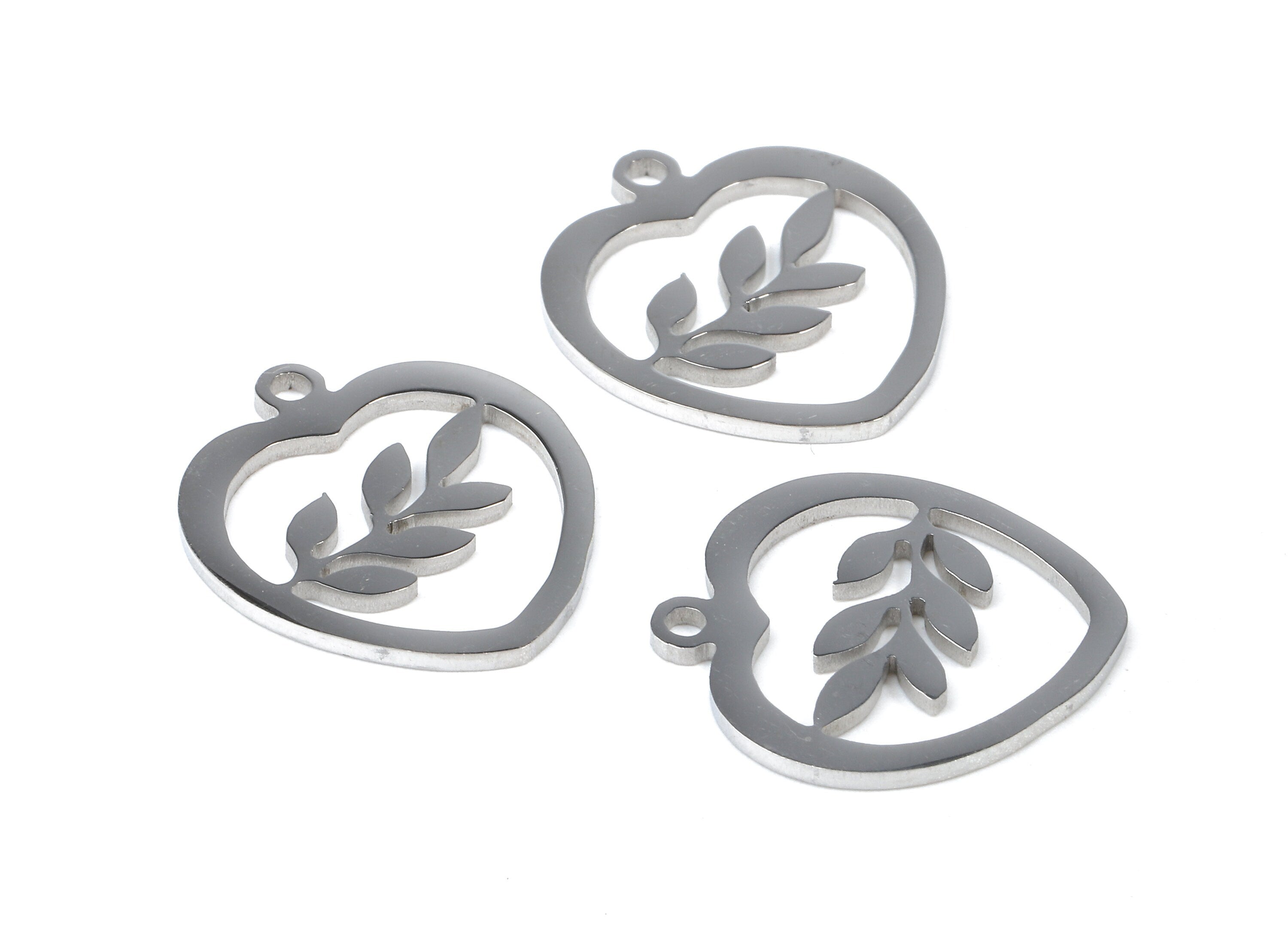 Stainless Steel Flower Charms - Flower in Heart - Heart Earrings and Pendant - Bracelet Pendant - 17.63x15.59x0.92mm - SS1027 - DOMEDBAZAAR