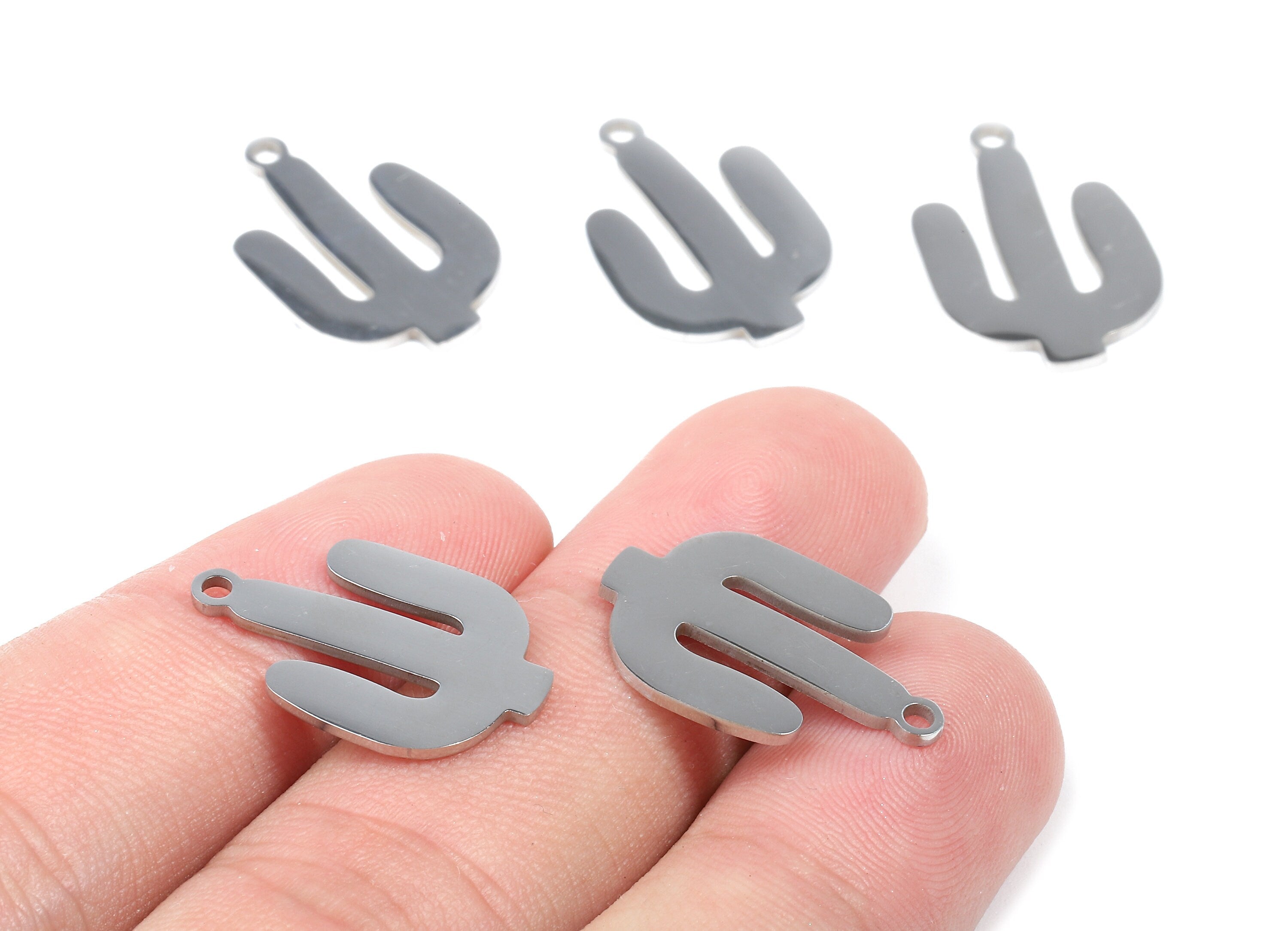 Stainless Steel Cactus Charms - Cactus Earrings and Pendant - Bracelet Pendant - Jewelry Supplies - 21.12x14.25x0.96mm - SS1053 - DOMEDBAZAAR