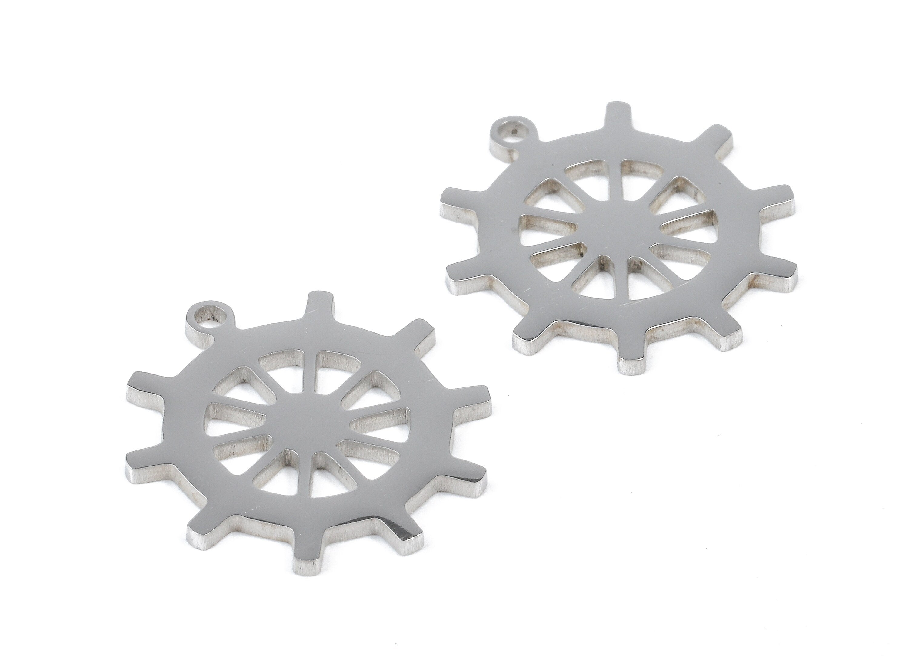 Stainless Steel Rudder Charms - Rudder Earrings and Pendant - Bracelet Pendant - Jewelry Supplies - 17.35x16.27x0.93mm - SS1085 - DOMEDBAZAAR