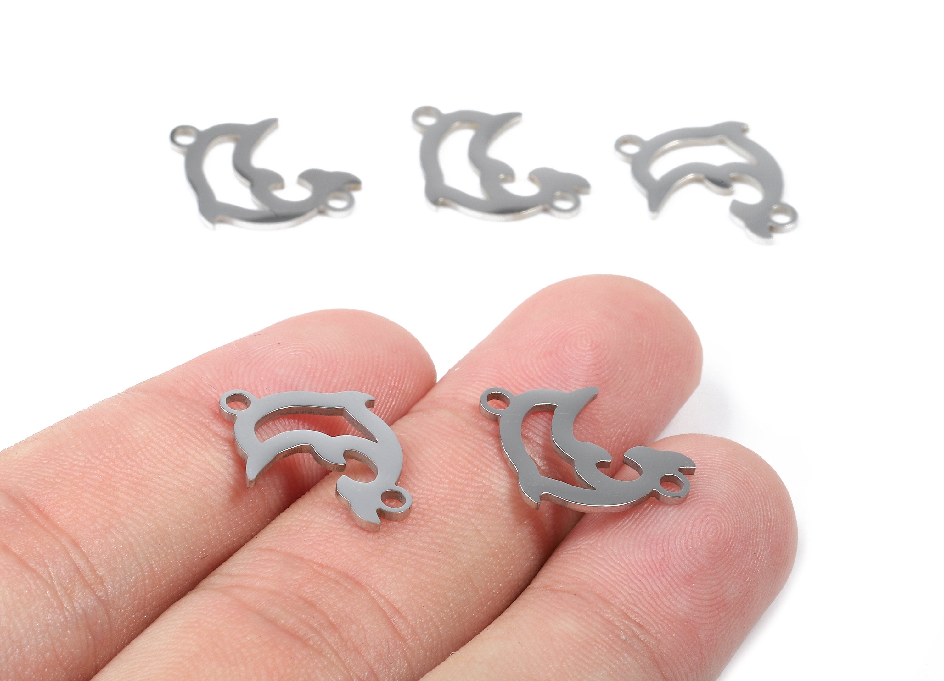 Stainless Steel Dolphin Connector - Dolphin Earrings Charms and Pendant - Bracelet Pendant - 18.57x13.84x0.93mm - SS1118 - DOMEDBAZAAR