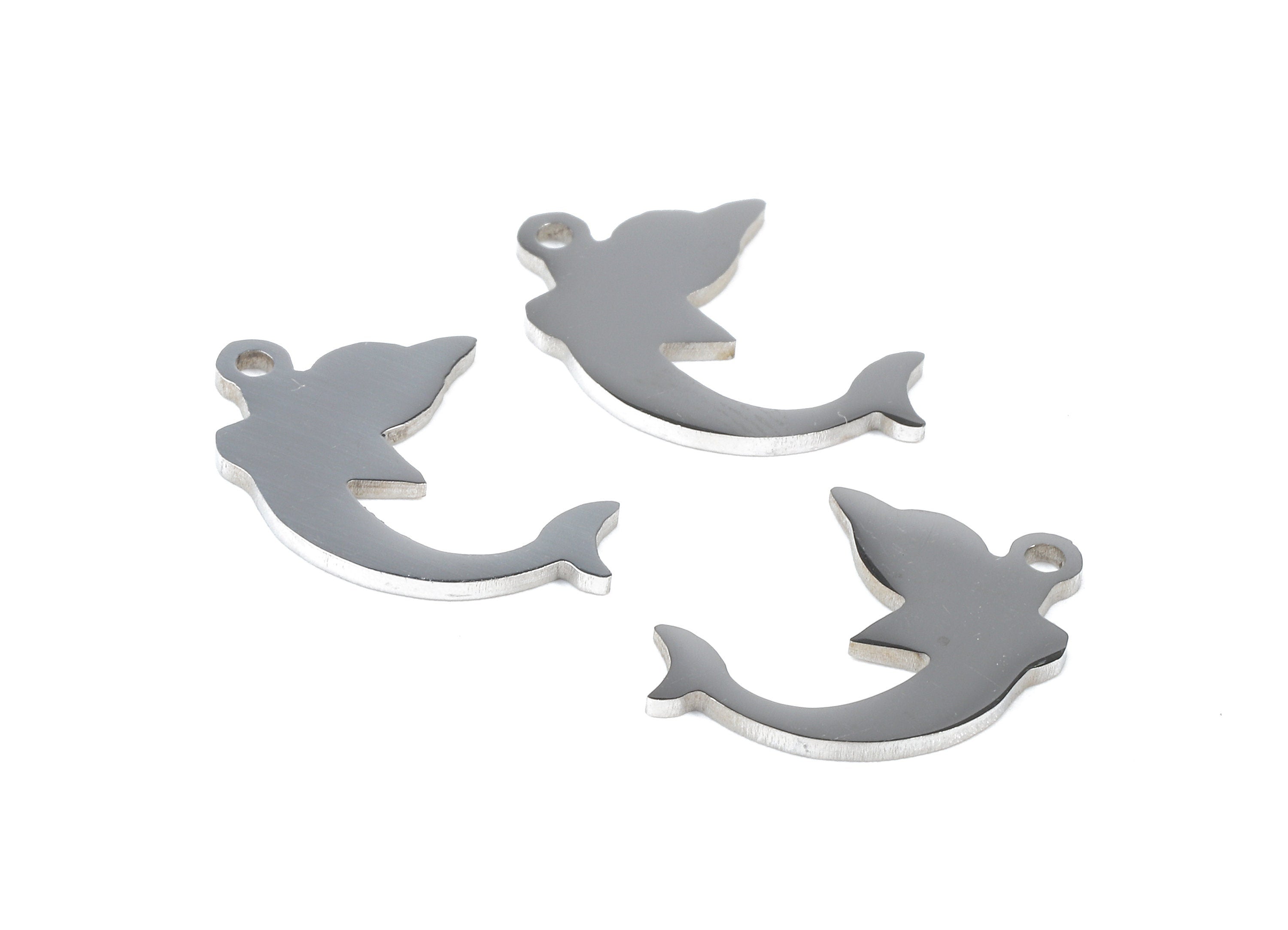 Stainless Steel Dolphin Charms - Dolphin Earrings and Pendant - Bracelet Pendant - Jewelry Supplies - 17.5x11.42x0.95mm - SS1052 - DOMEDBAZAAR
