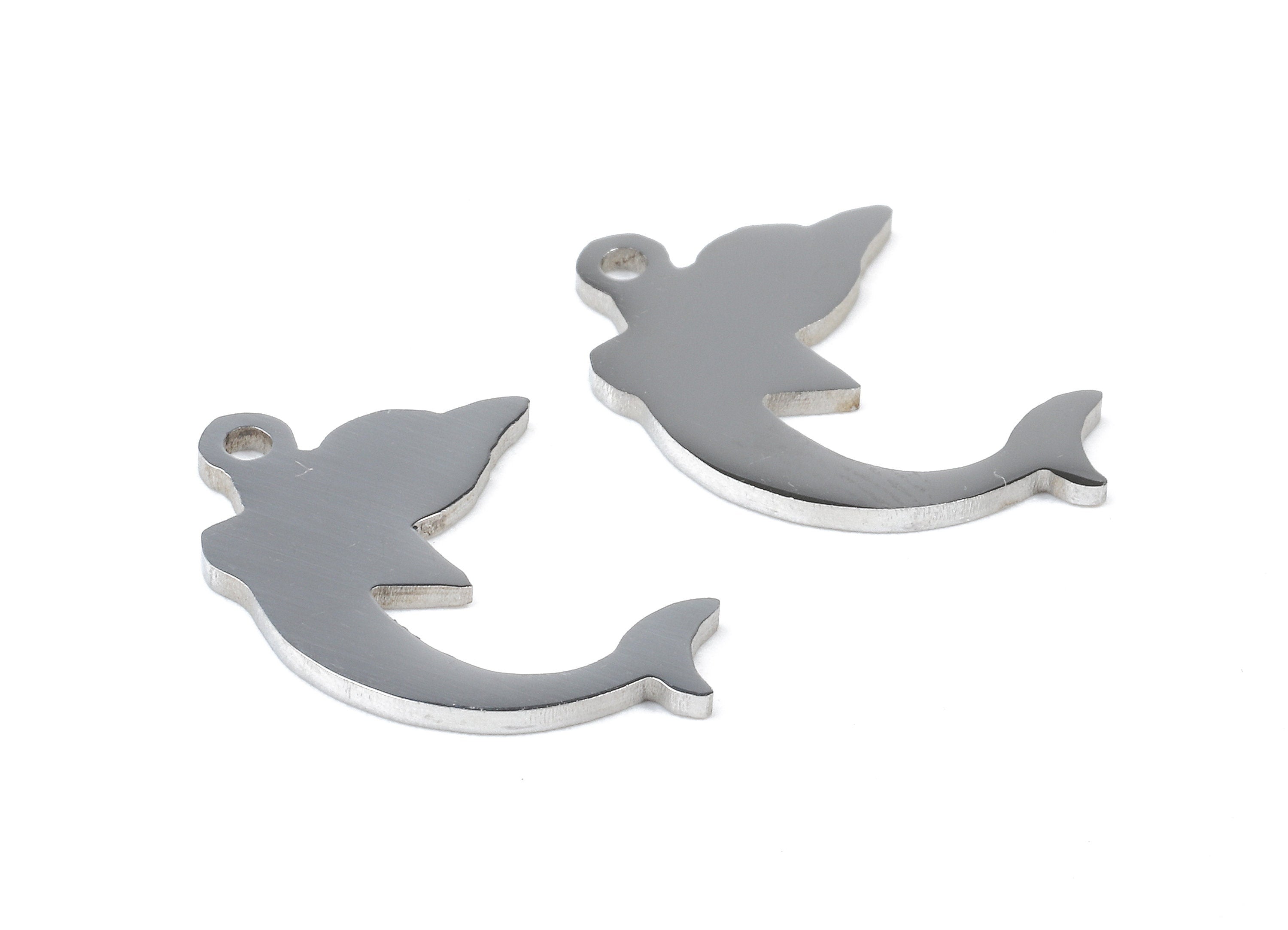 Stainless Steel Dolphin Charms - Dolphin Earrings and Pendant - Bracelet Pendant - Jewelry Supplies - 17.5x11.42x0.95mm - SS1052 - DOMEDBAZAAR