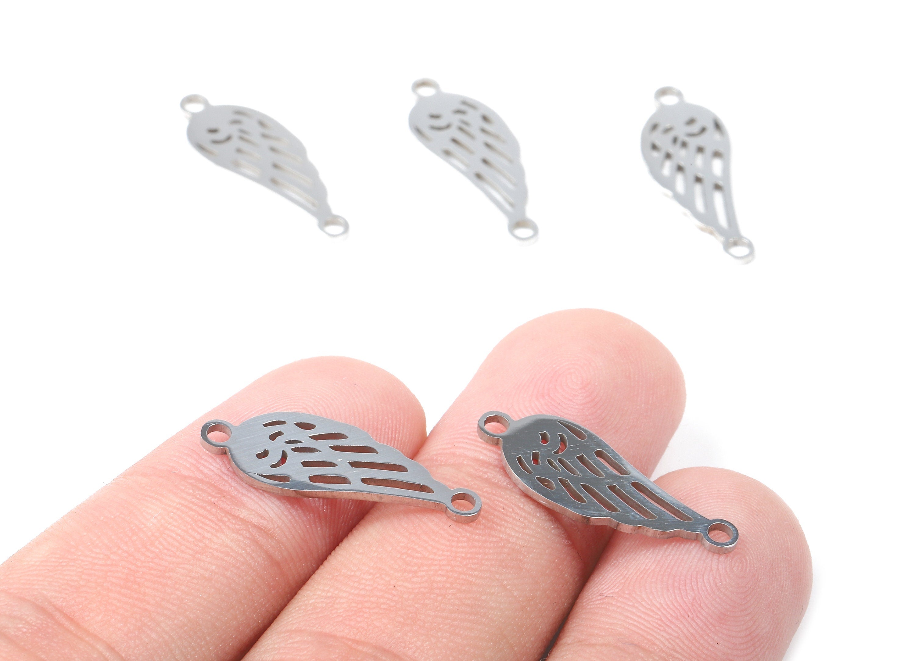 Stainless Steel Feather Connector - Feather Earrings Charms and Pendant - Bracelet Pendant - 22.77x8.12x0.94mm - SS1137 - DOMEDBAZAAR