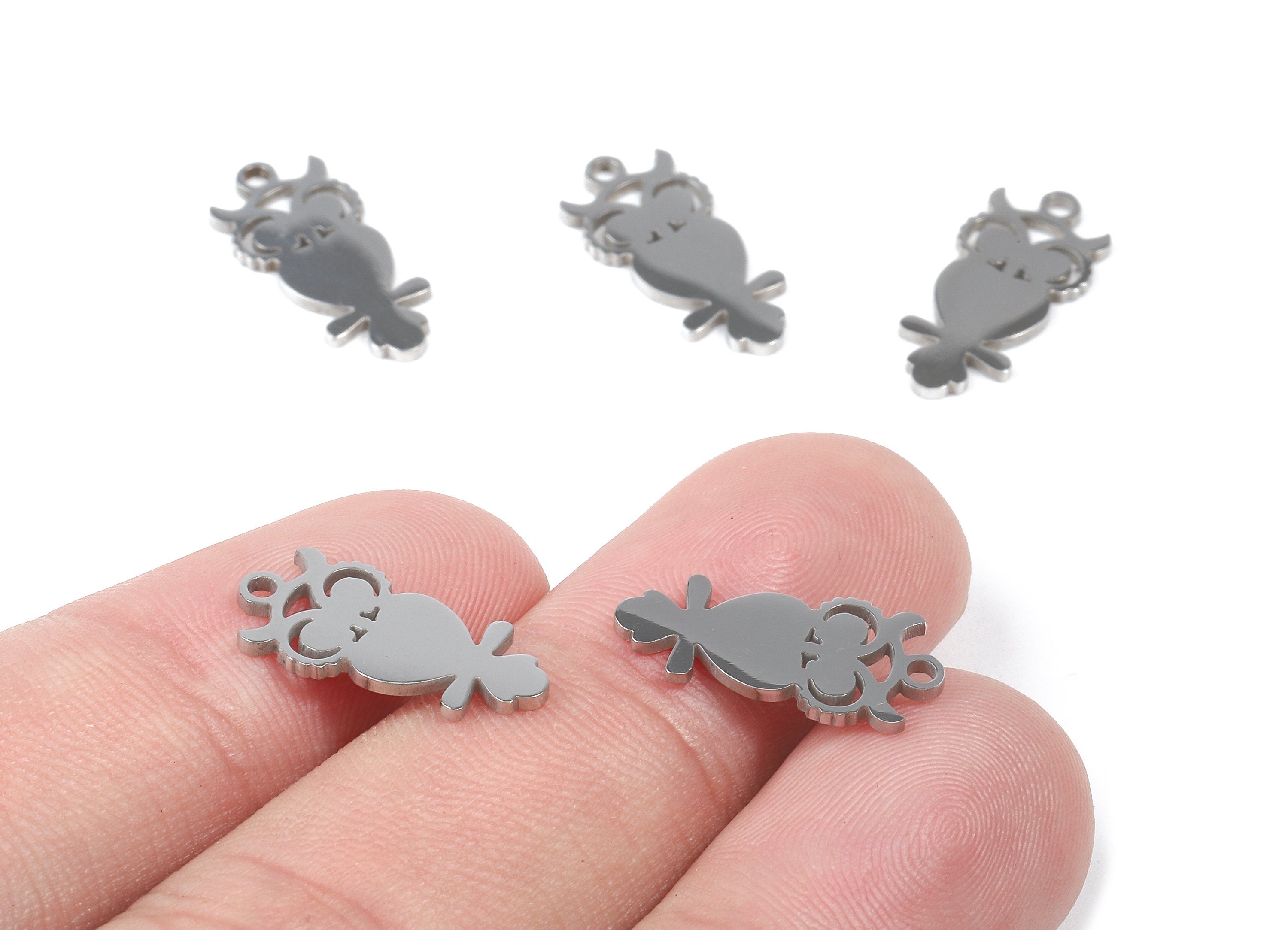 Stainless Steel Hoot Owl Charms - Hoot Owl Earrings and Pendant - Bracelet Pendant - Jewelry Supplies - 17.22x8.23x0.95mm - SS1076 - DOMEDBAZAAR