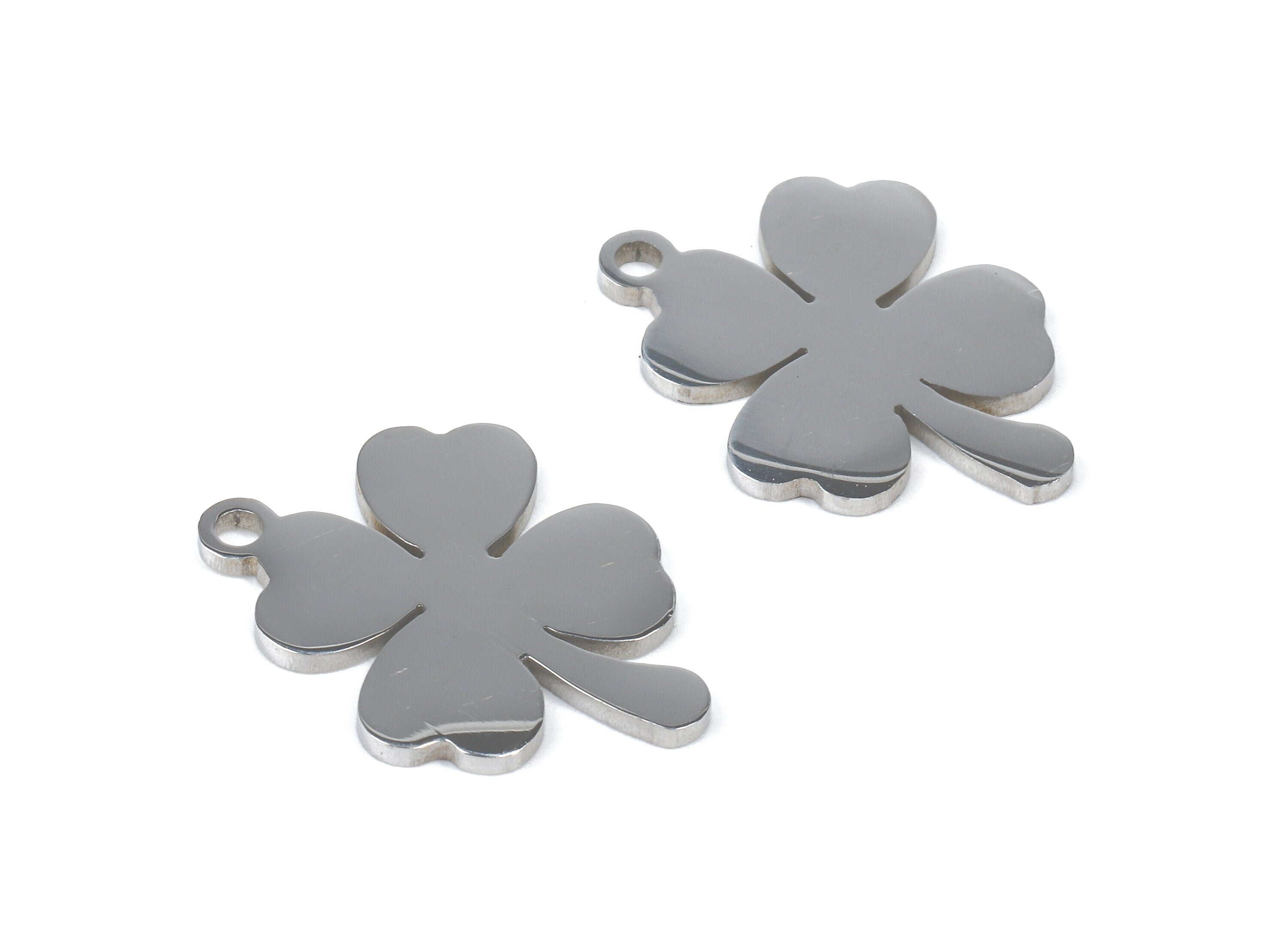 Stainless Steel Four Leaf Clover Charms - Four Leaf Clover Earrings and Pendant - Bracelet Pendant - 17.97x14.37x0.95mm - SS1041 - DOMEDBAZAAR
