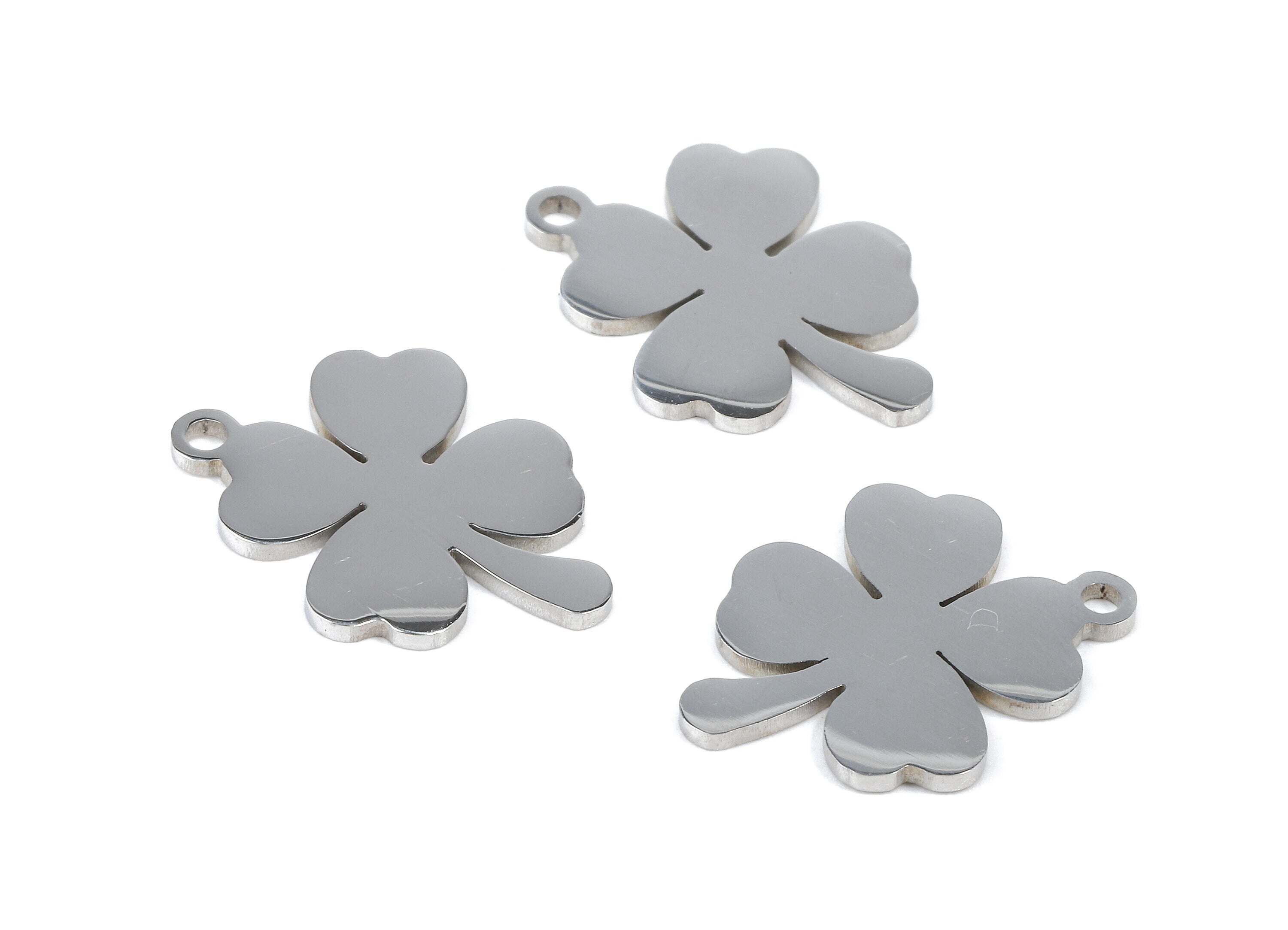 Stainless Steel Four Leaf Clover Charms - Four Leaf Clover Earrings and Pendant - Bracelet Pendant - 17.97x14.37x0.95mm - SS1041 - DOMEDBAZAAR