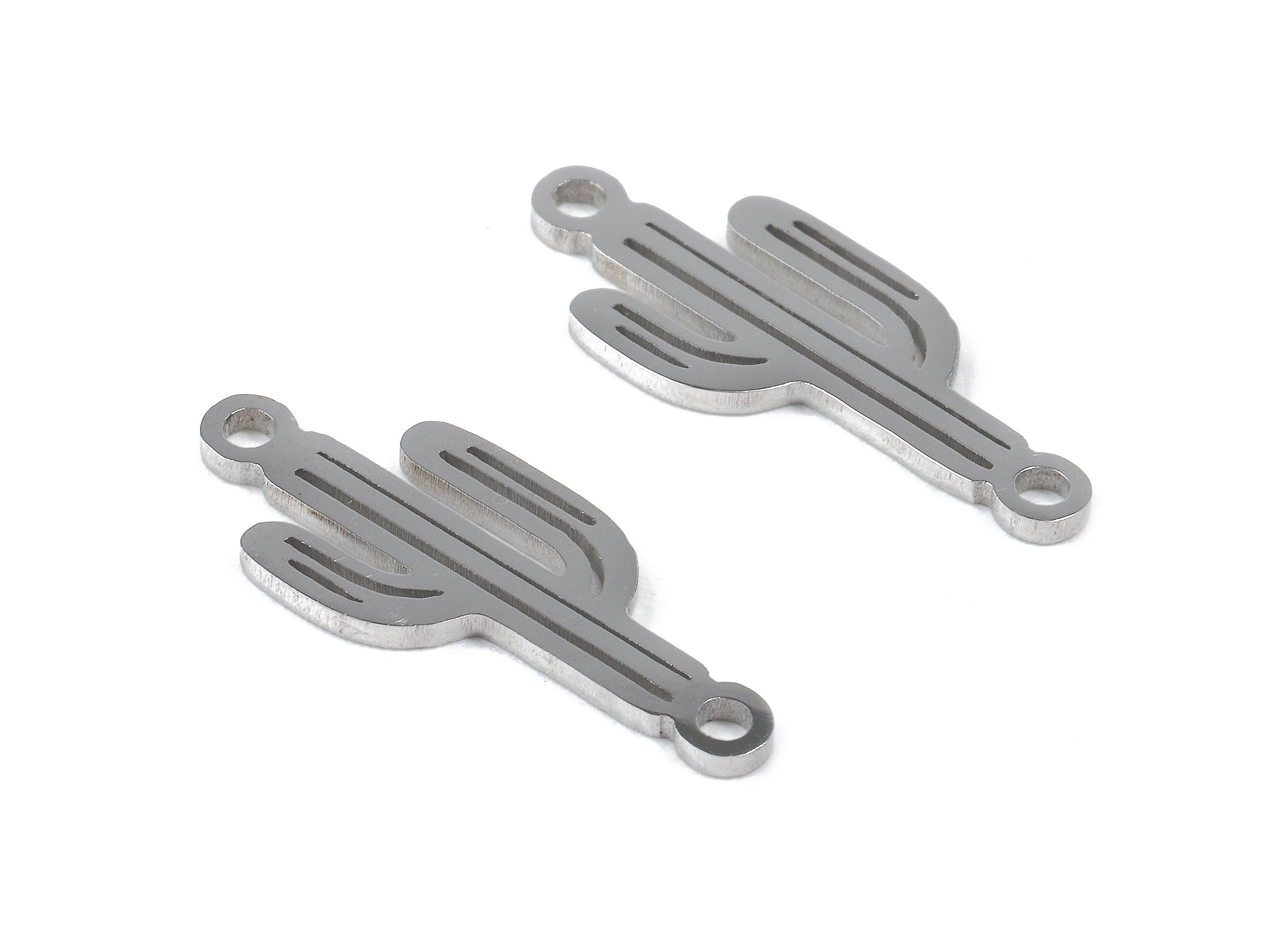 Stainless Steel Cactus Connector - Cactus Earrings Charms and Pendant - Bracelet Pendant - 19.68x7.81x0.95mm - SS1148 - DOMEDBAZAAR